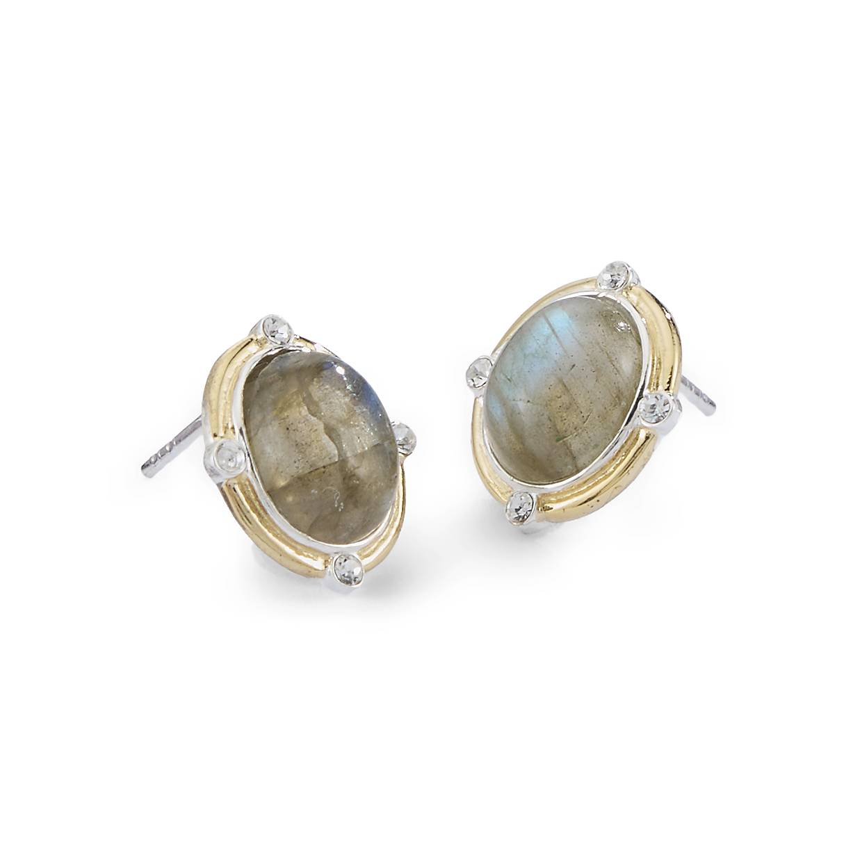 Labradorite Post Earrings, Genuine, Rhinestones - Signals Catalog