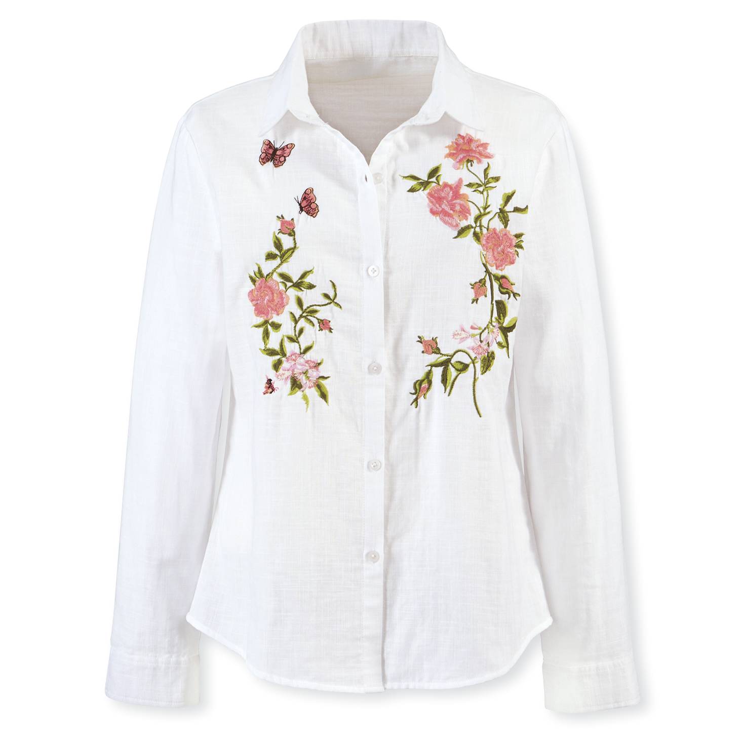 Embroidered Floral Gauze Button-Front Top in Soft Cotton - Signals Catalog