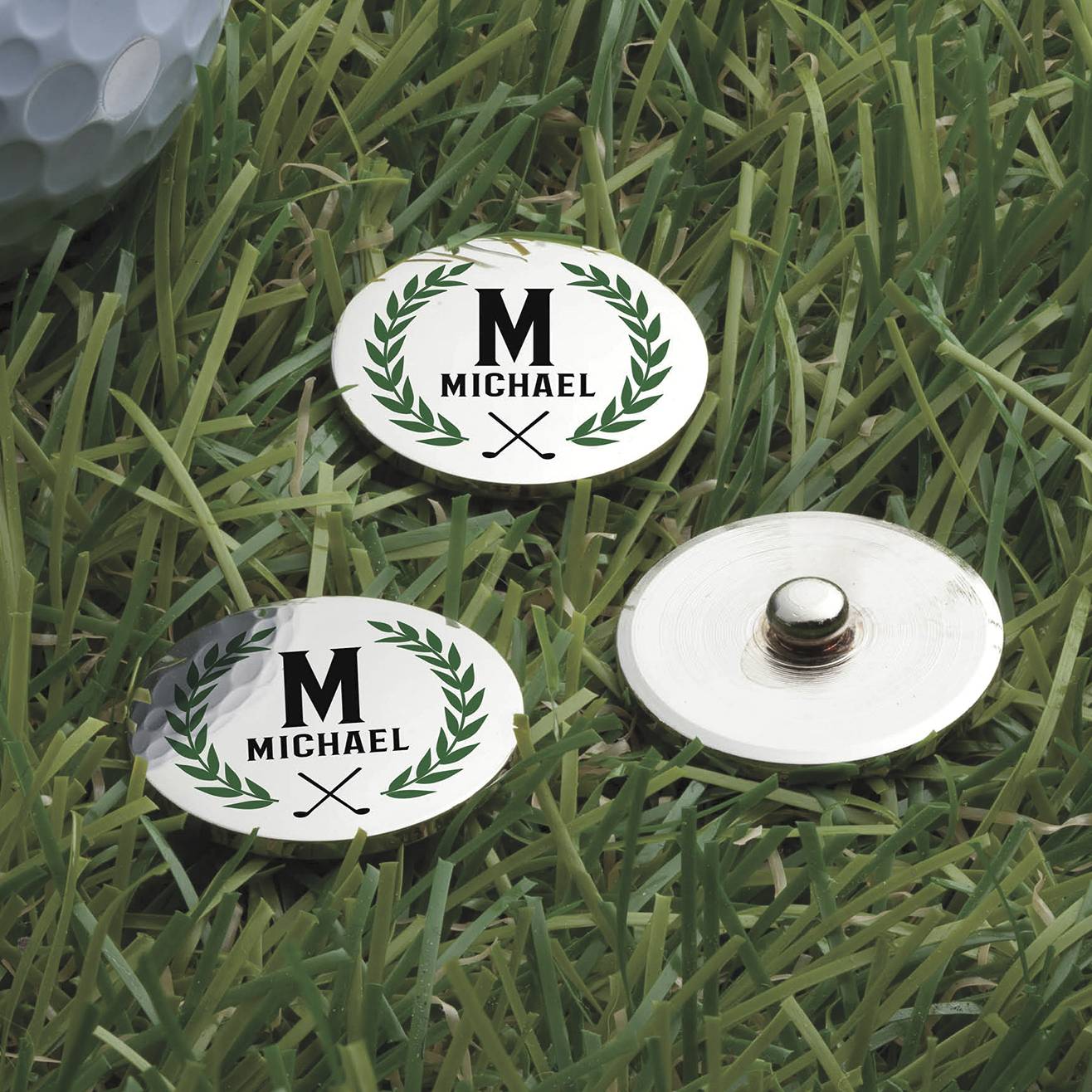 Personalized Laurel Wreath Golf Ball Markers, Set of 3 - Signals Catalog