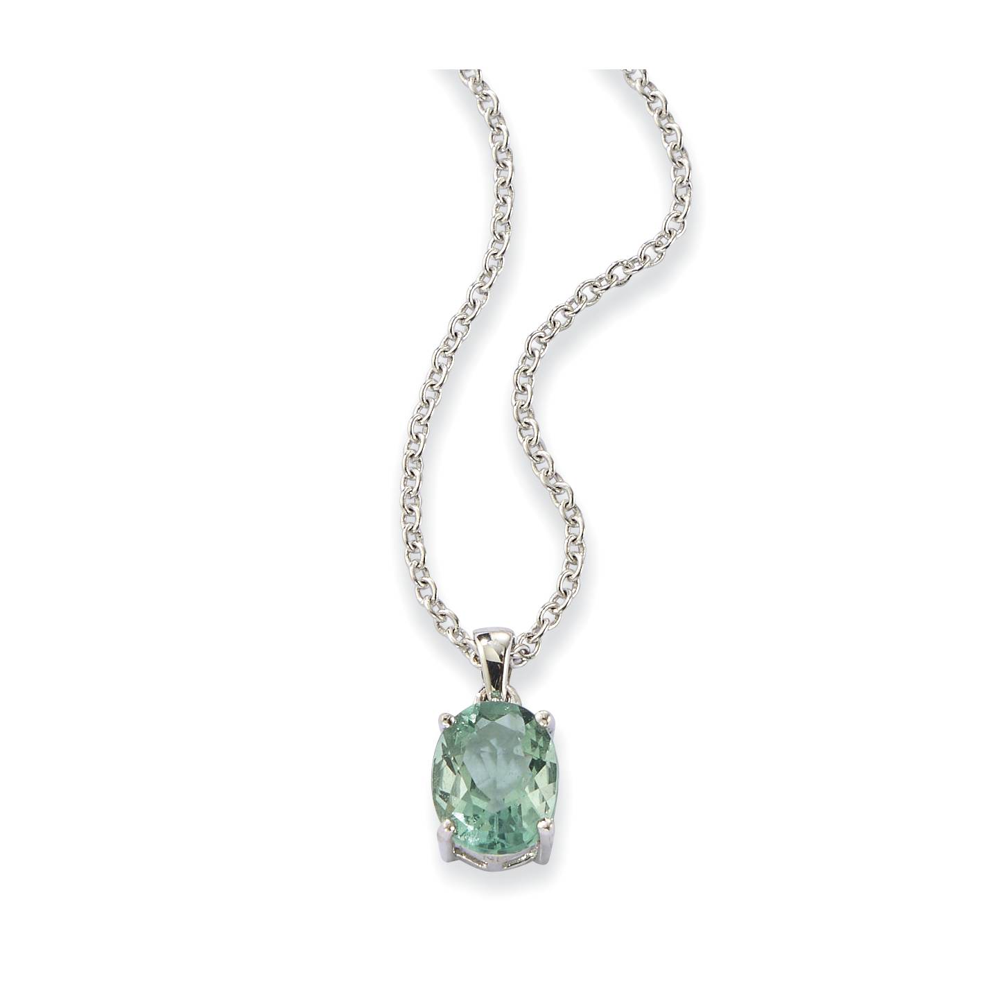 Genuine Teal Fluorite Pendant, Rhodium-plated,18