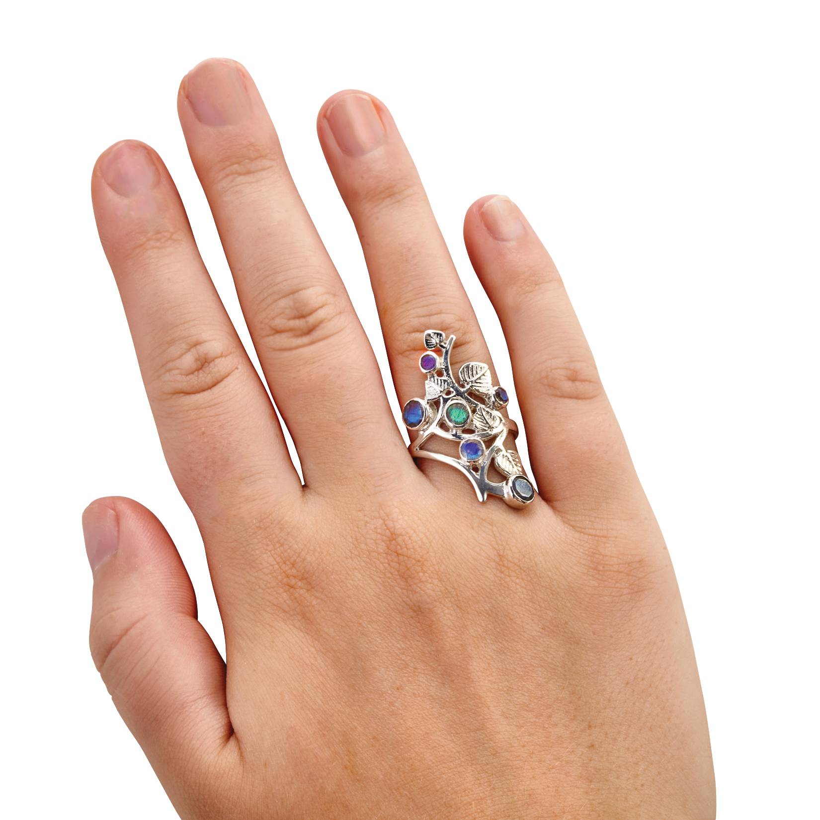 Labradorite Vine Ring, Sterling-Silver with Labradorite Stones - Signals Catalog