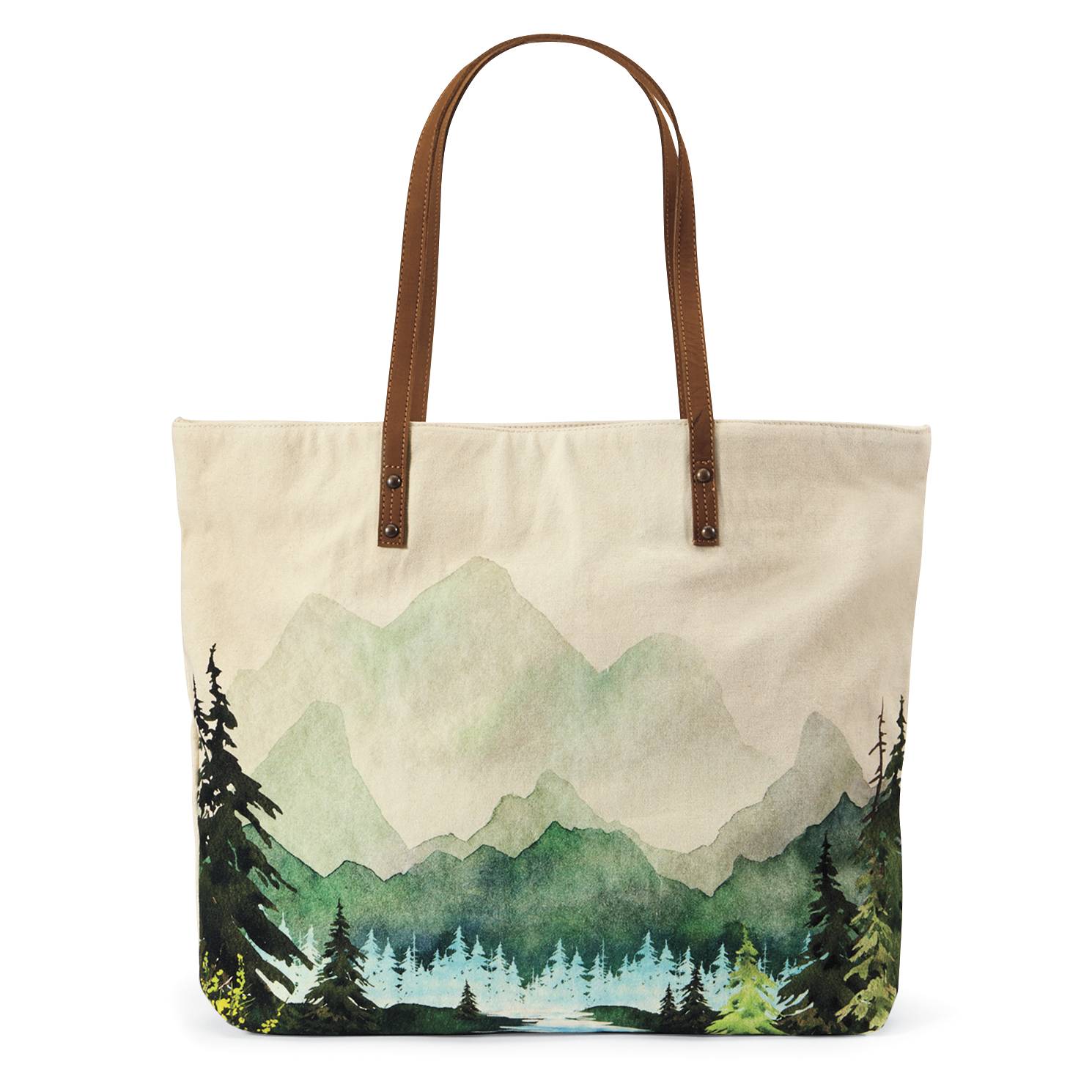 Mountain View Cotton Canvas Tote with Genuine Leather Handles - Signals Catalog