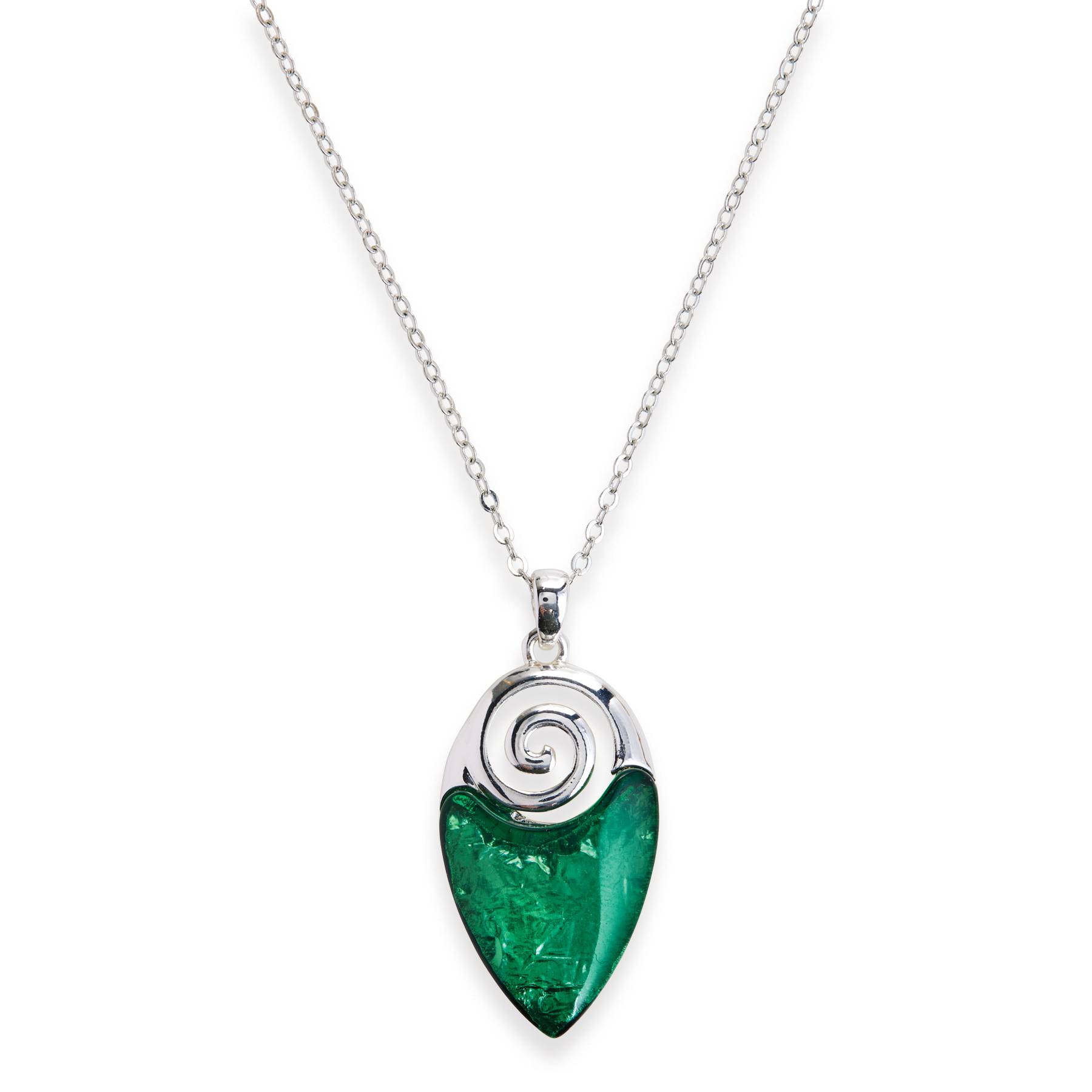 Celtic Spiral Shimmer Necklace, Resin Glass, Rhodium-Plated Pewter - Signals Catalog