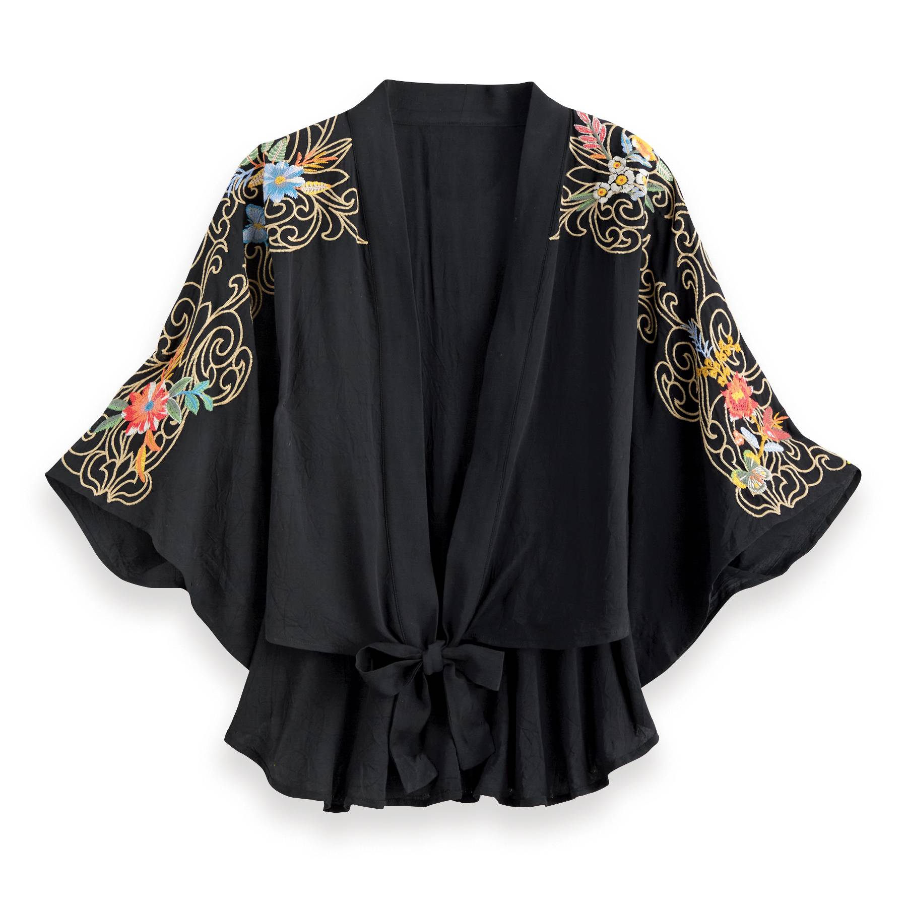 Camilla Tie Jacket, Embroidery at Neckline and on Sleeves, Viscose - Signals Catalog