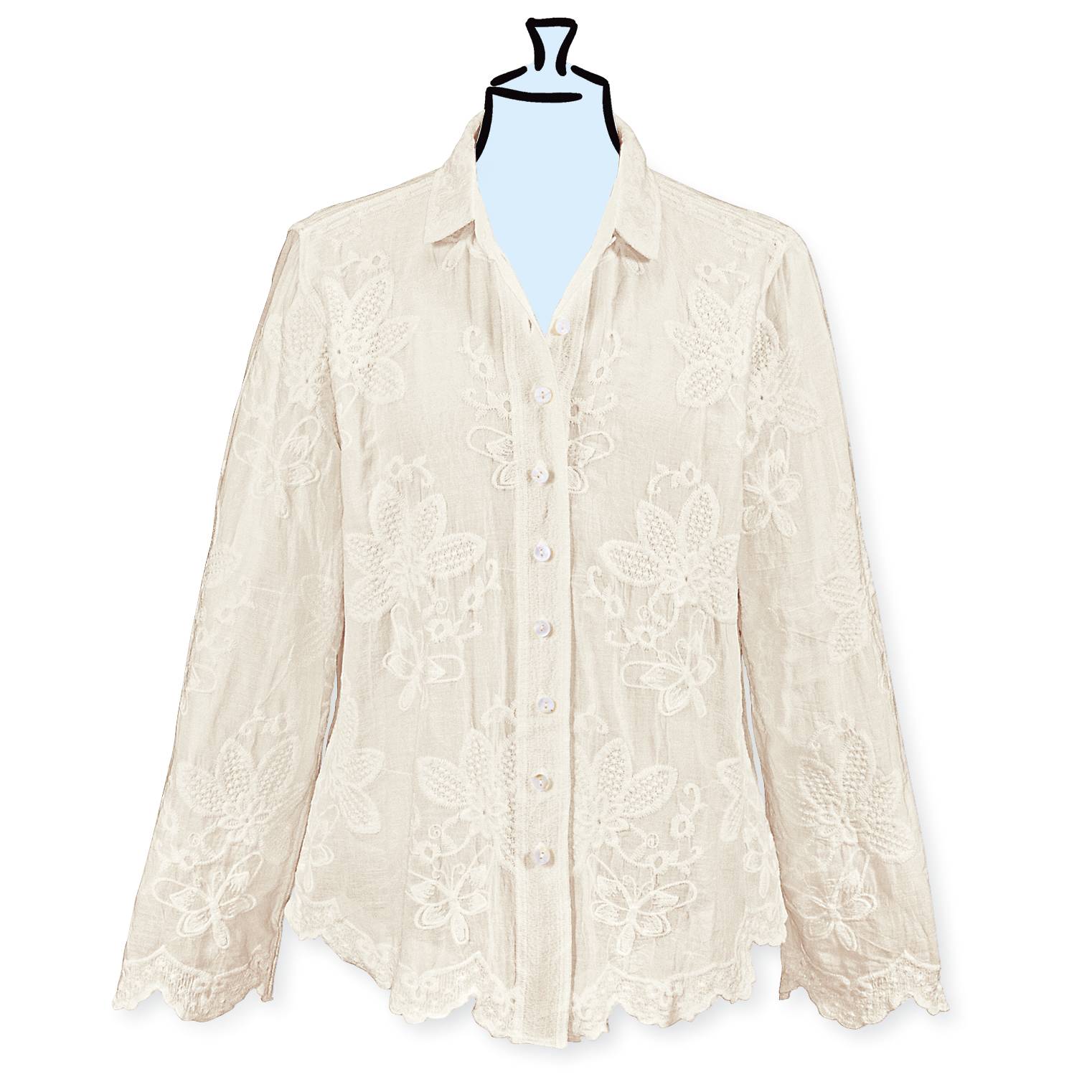 Embroidered Vintage Floral Shirt, Cotton, Button Front - Signals Catalog