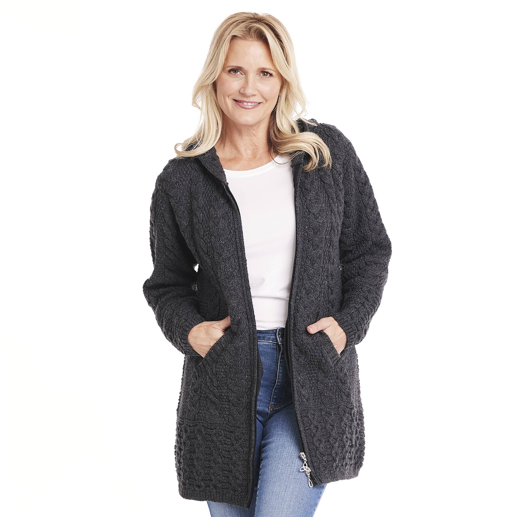 Hooded Cardigan with Celtic Knot Zip - Signals Catalog