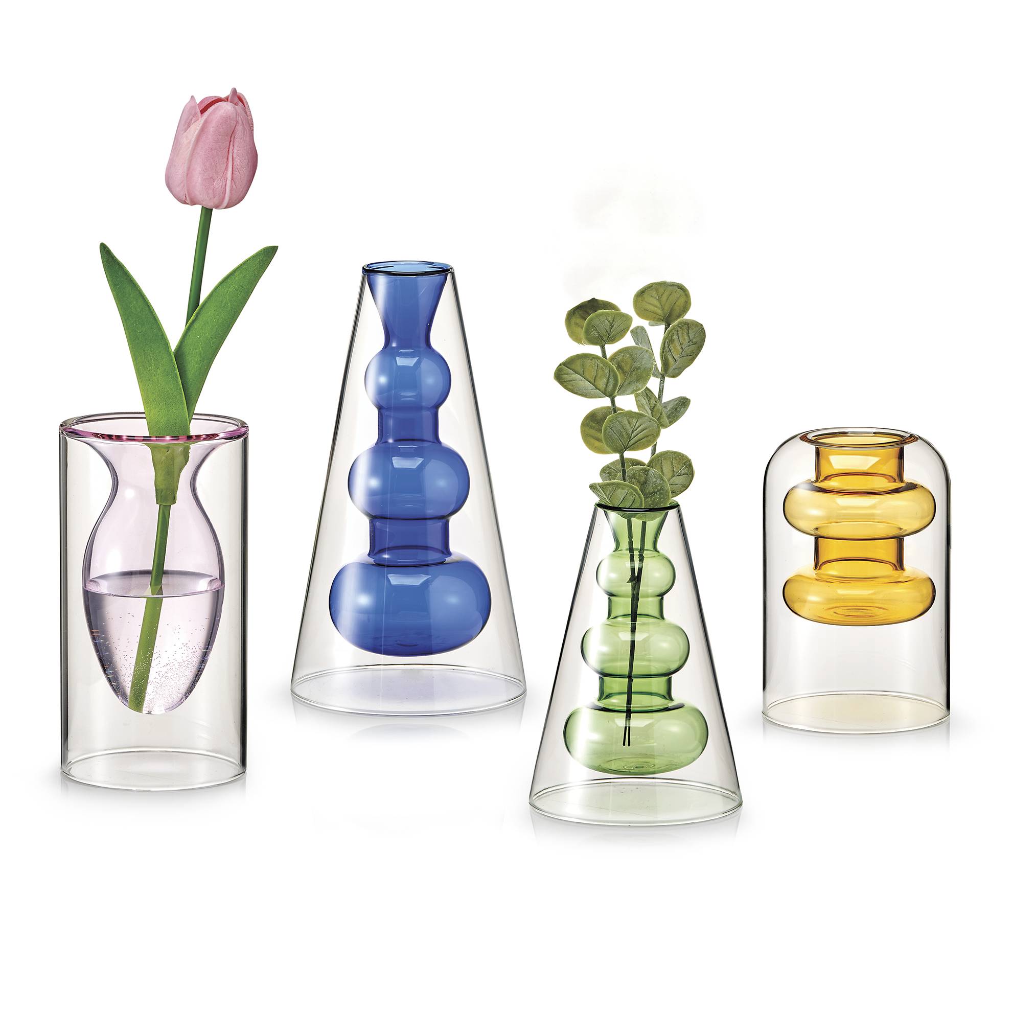 Double-Walled Glass Bud Vases, Set of 4, Made from Borosilicate - Signals Catalog