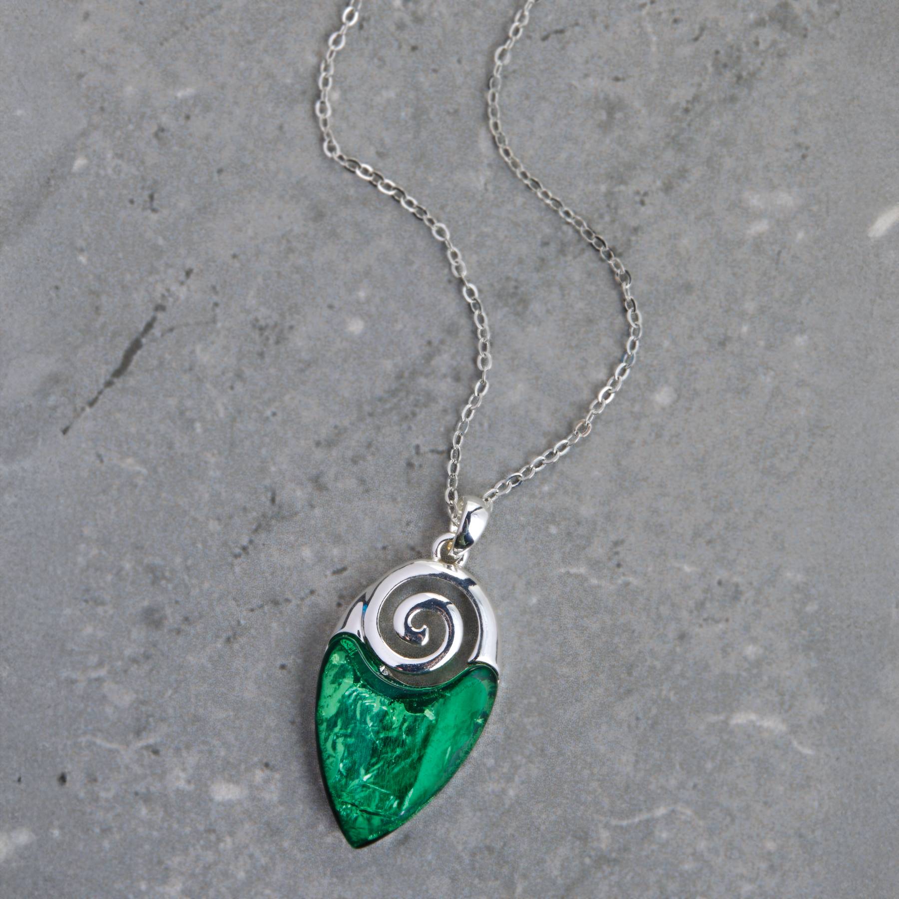 Celtic Spiral Shimmer Necklace, Resin Glass, Rhodium-Plated Pewter - Signals Catalog