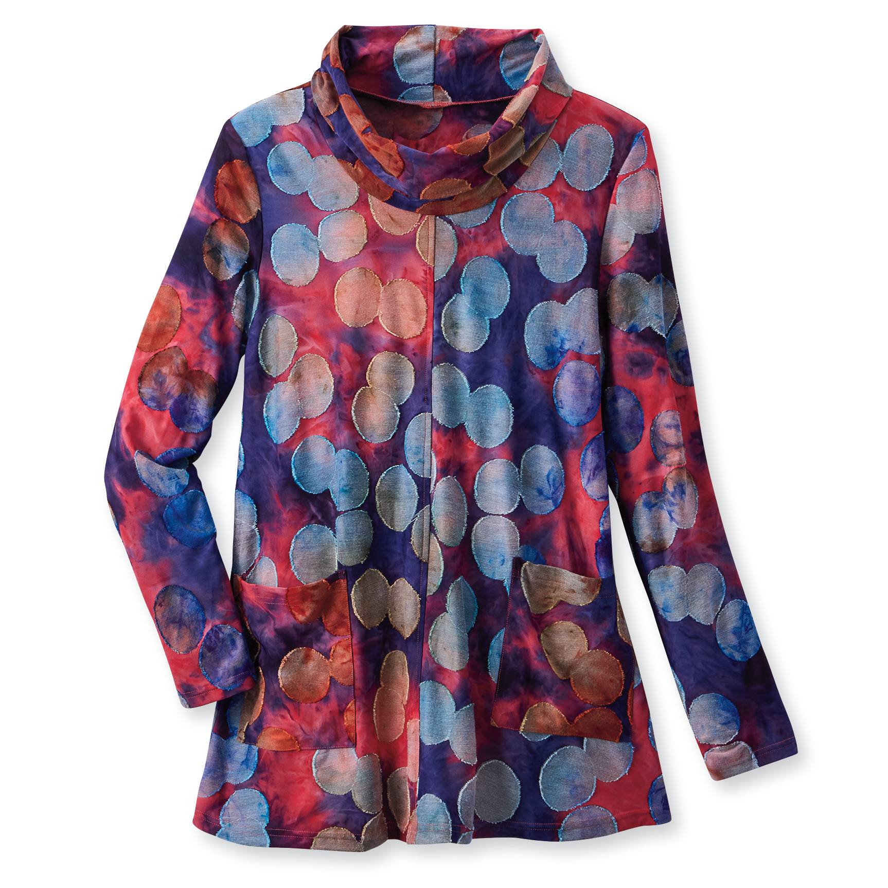 Colorful Dots Appliqué Tunic, Cowl Neck, Patch Pockets - Signals Catalog