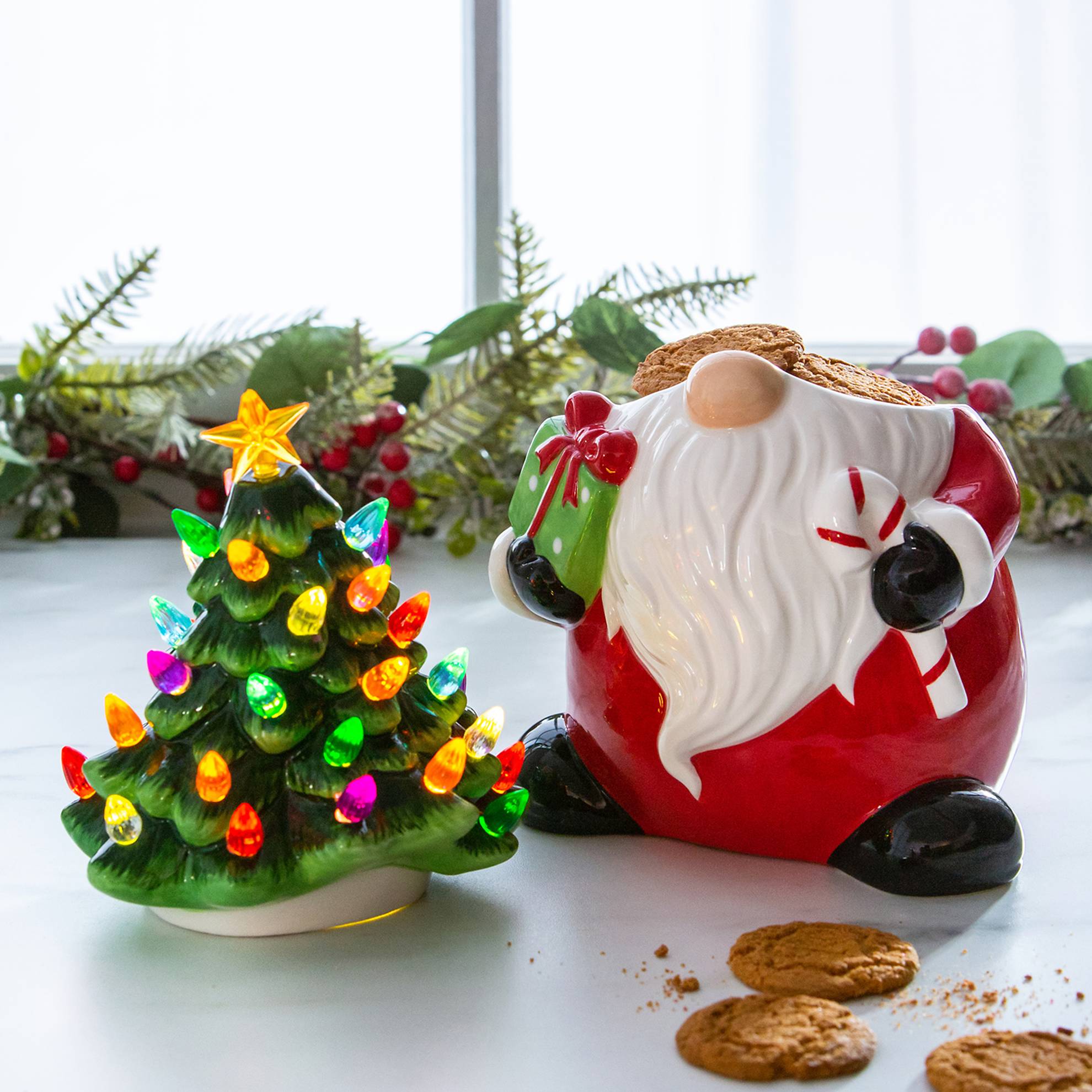 LED Ceramic Gnome Cookie Jar, Light-Up Hat, Ceramic - Signals Catalog
