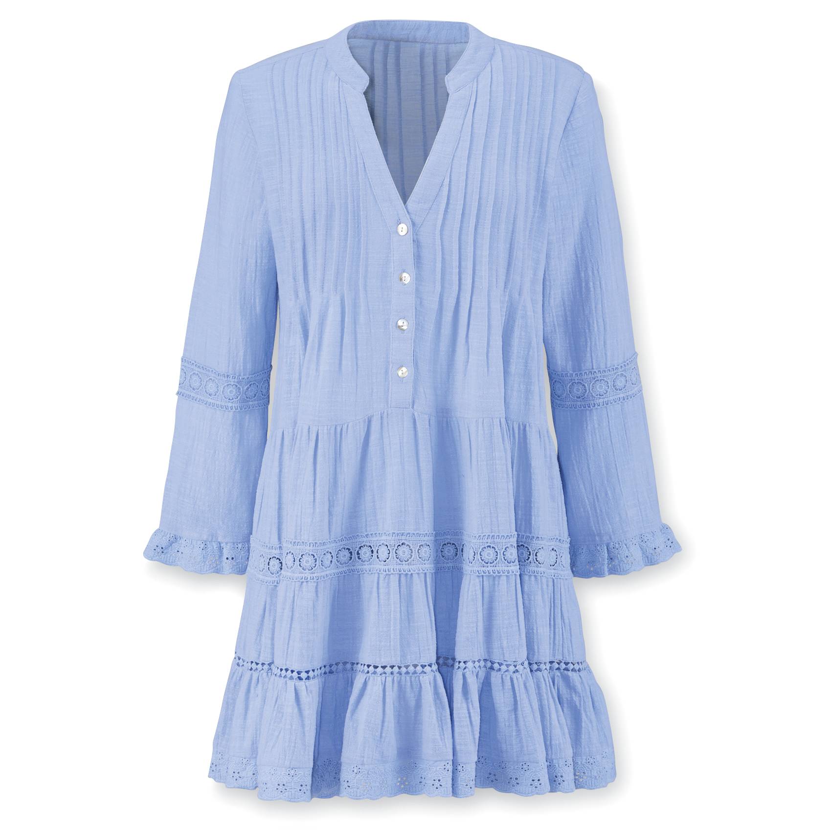 Crochet Tiered Dress in Breathable Cotton with a V-Neckline - Signals Catalog