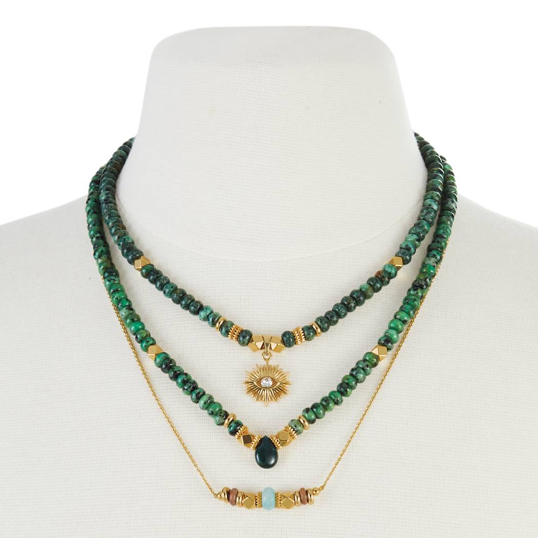 Genuine Gemstone Necklaces, Set of 3, Turquoise, Jade, Aquamarine - Signals Catalog