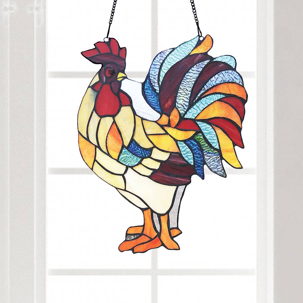 Rooster Stained-Glass Panel, 73 Colorful Glass Cuts, 21