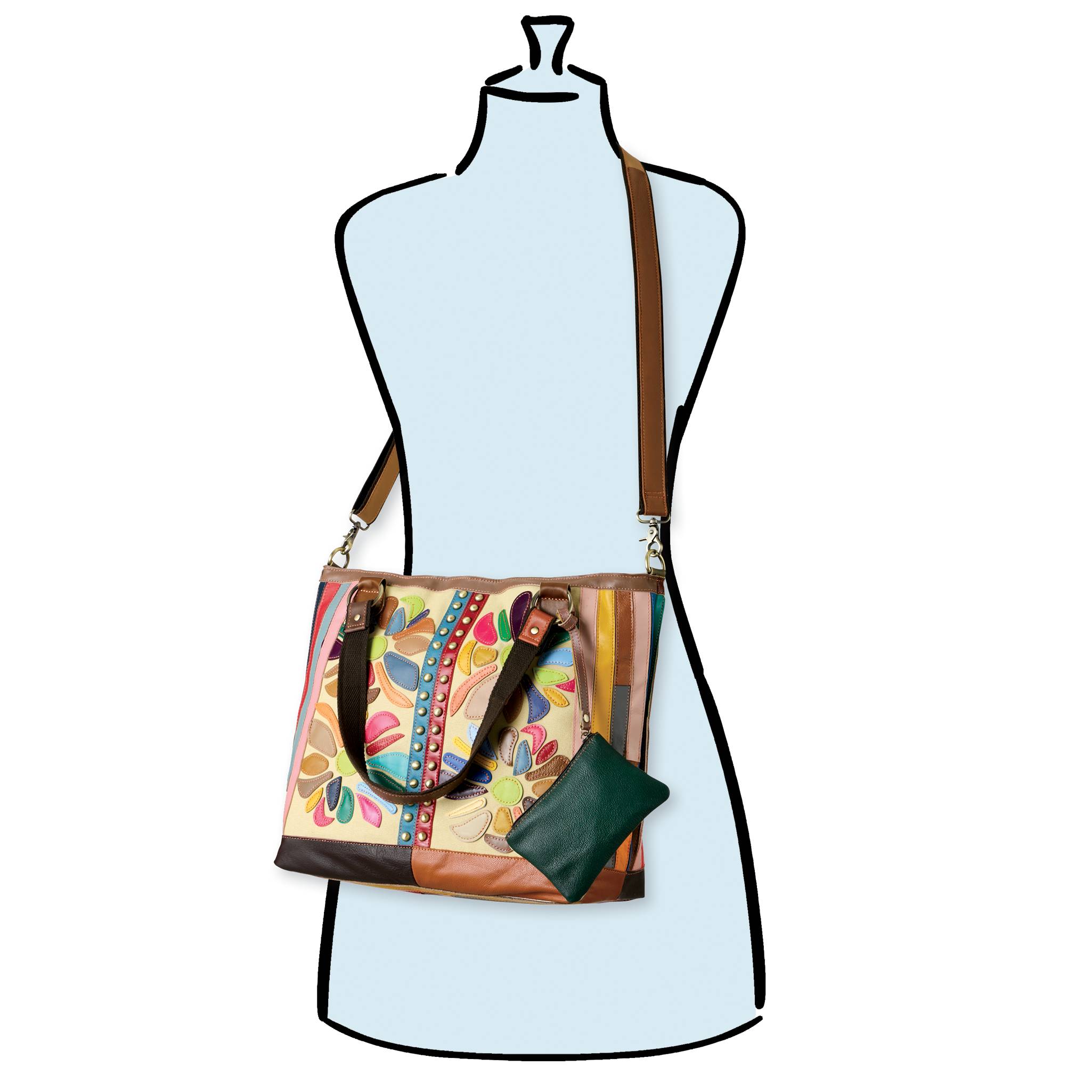 Floral Leather Tote Bag, Includes Zip Pouch, Removeable Strap - Signals Catalog