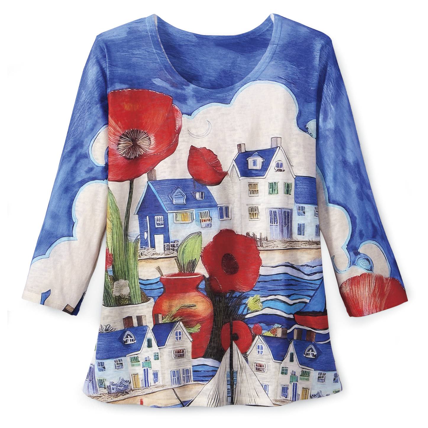 Field of Poppies Top with 3/4 Sleeves and Scoop Neck - Signals Catalog