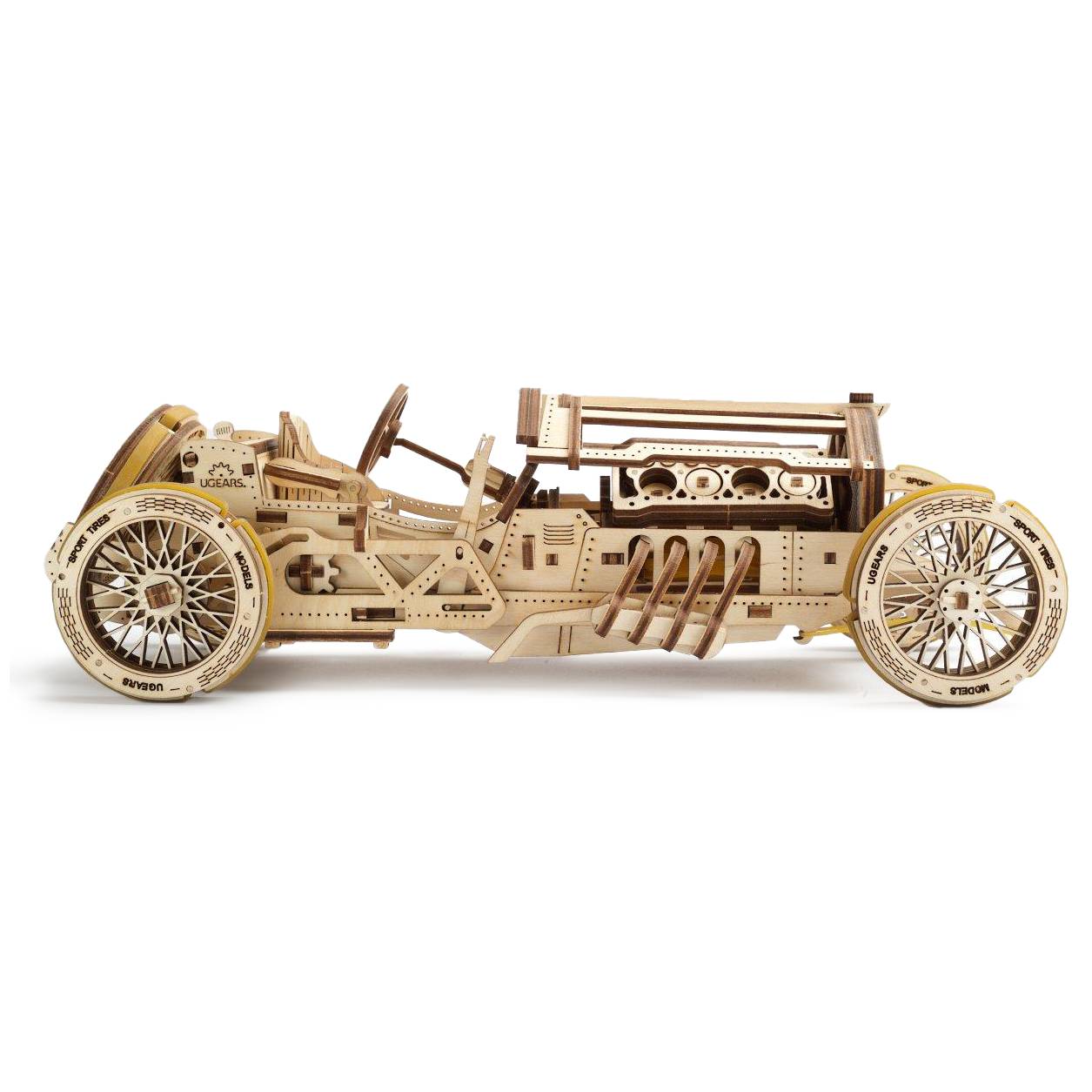 Wooden U-9 Grand Prix Car Model, Working V8 Engine, Laser-Cut Plywood - Signals Catalog