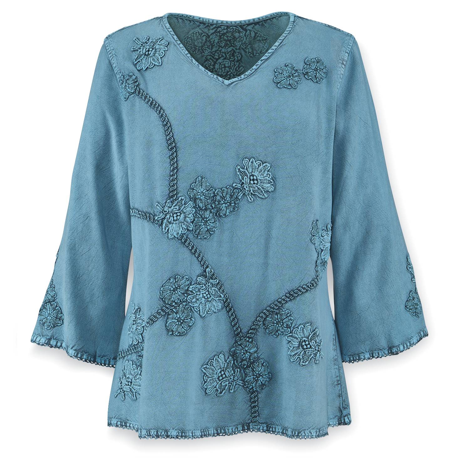 Vanessa Soutache Top with V-Neckline and 3/4 Sleeves - Signals Catalog