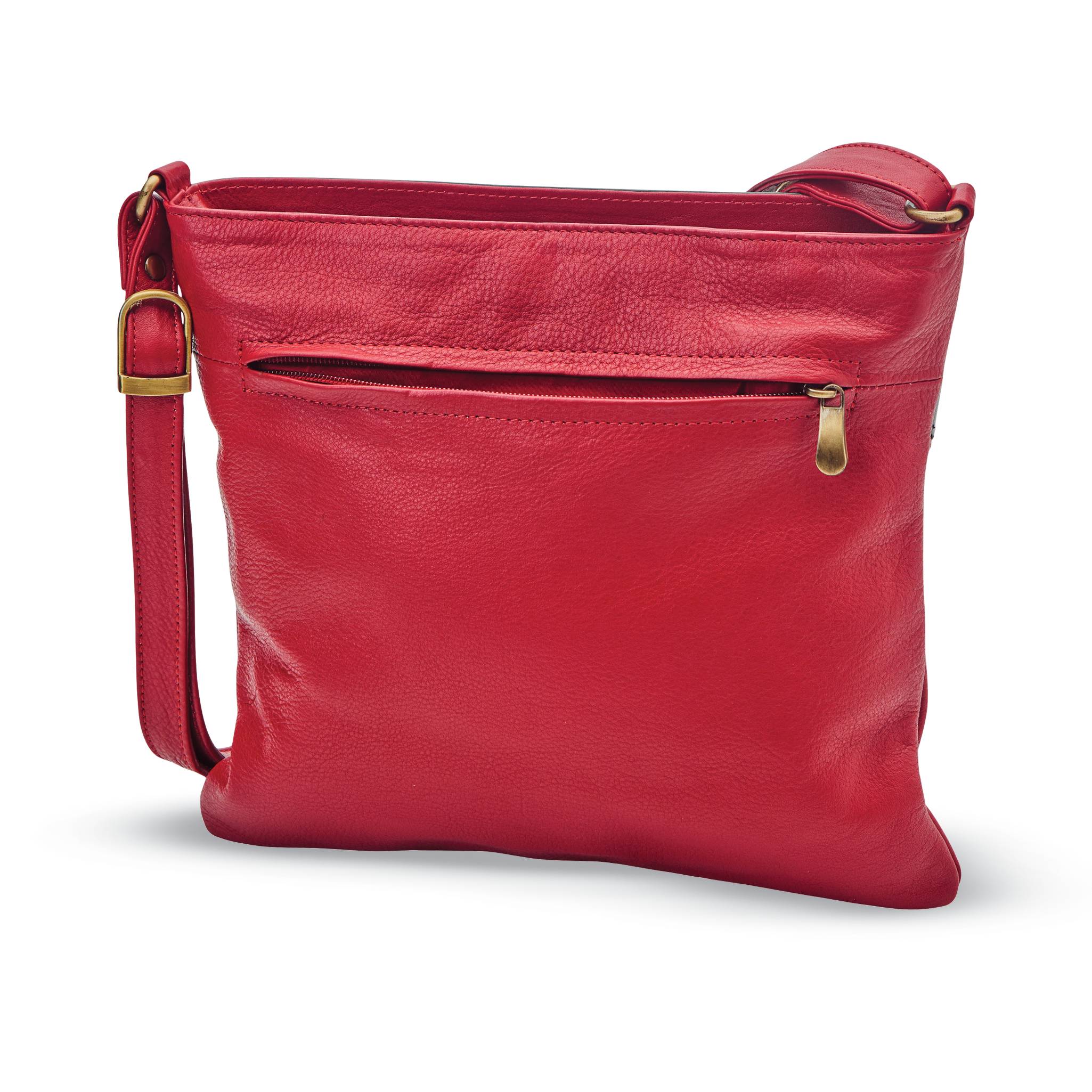 Tooled Red Leather Handbag, Floral Design, Zippered Pocket - Signals Catalog