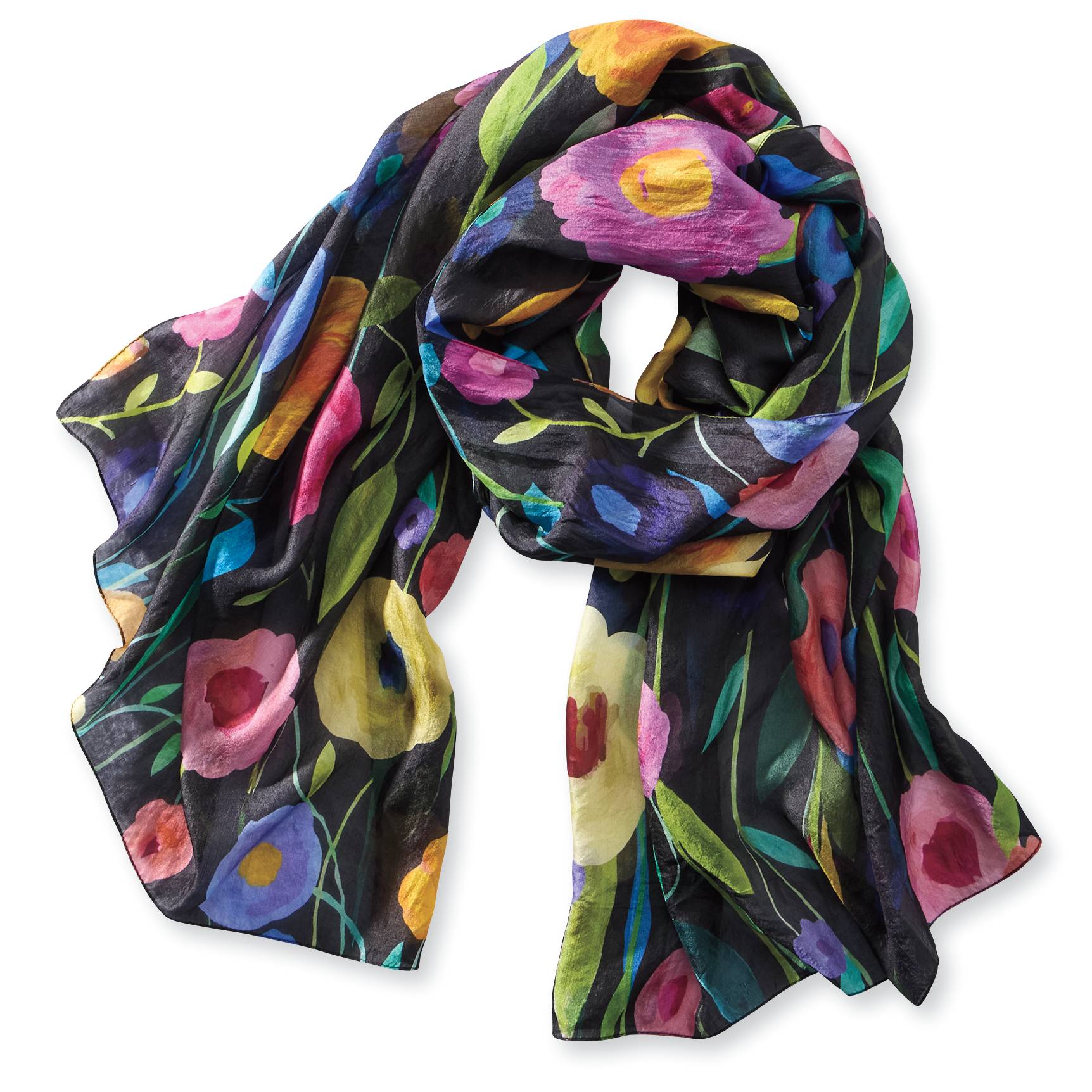 Floral Blossoms Silk Scarf, Colorful, 100% Silk - Signals Catalog