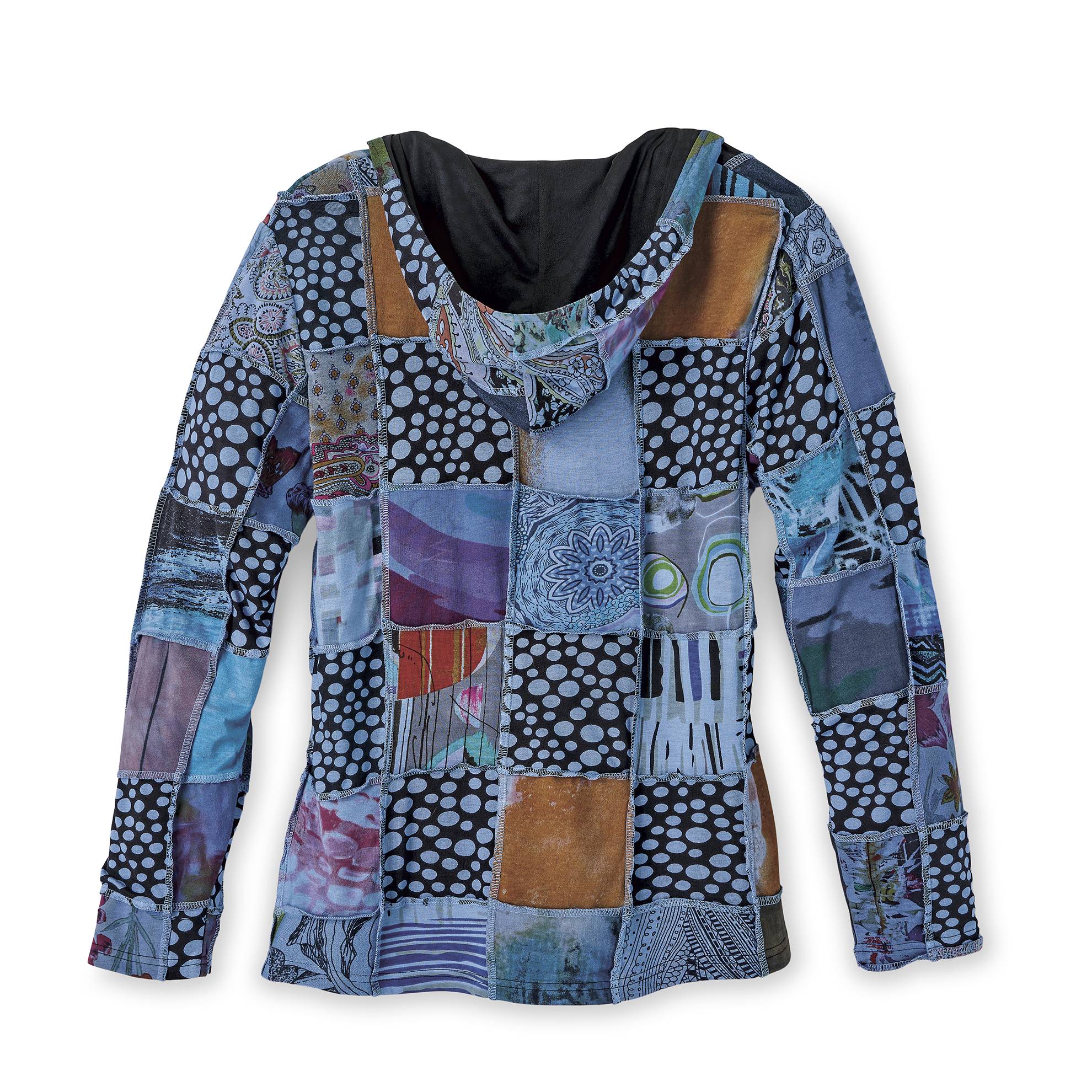 Crazy Quilt Patched Zip Hoodie, Exposed Seams, Poly Lining, 2 Pockets - Signals Catalog