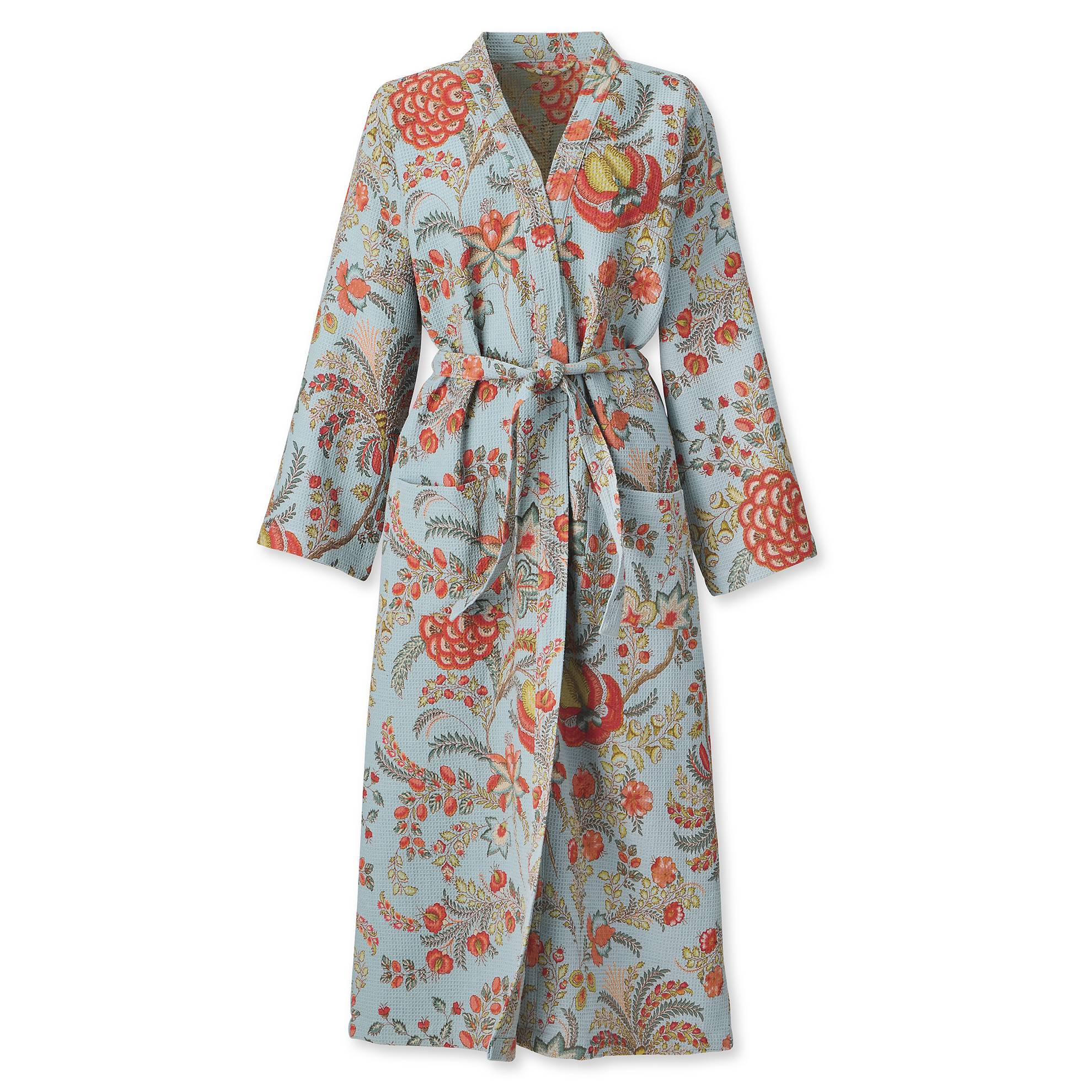 Floral-Print Waffle Robe, Cotton, Long Sleeves, Self-Tie Belt - Signals Catalog