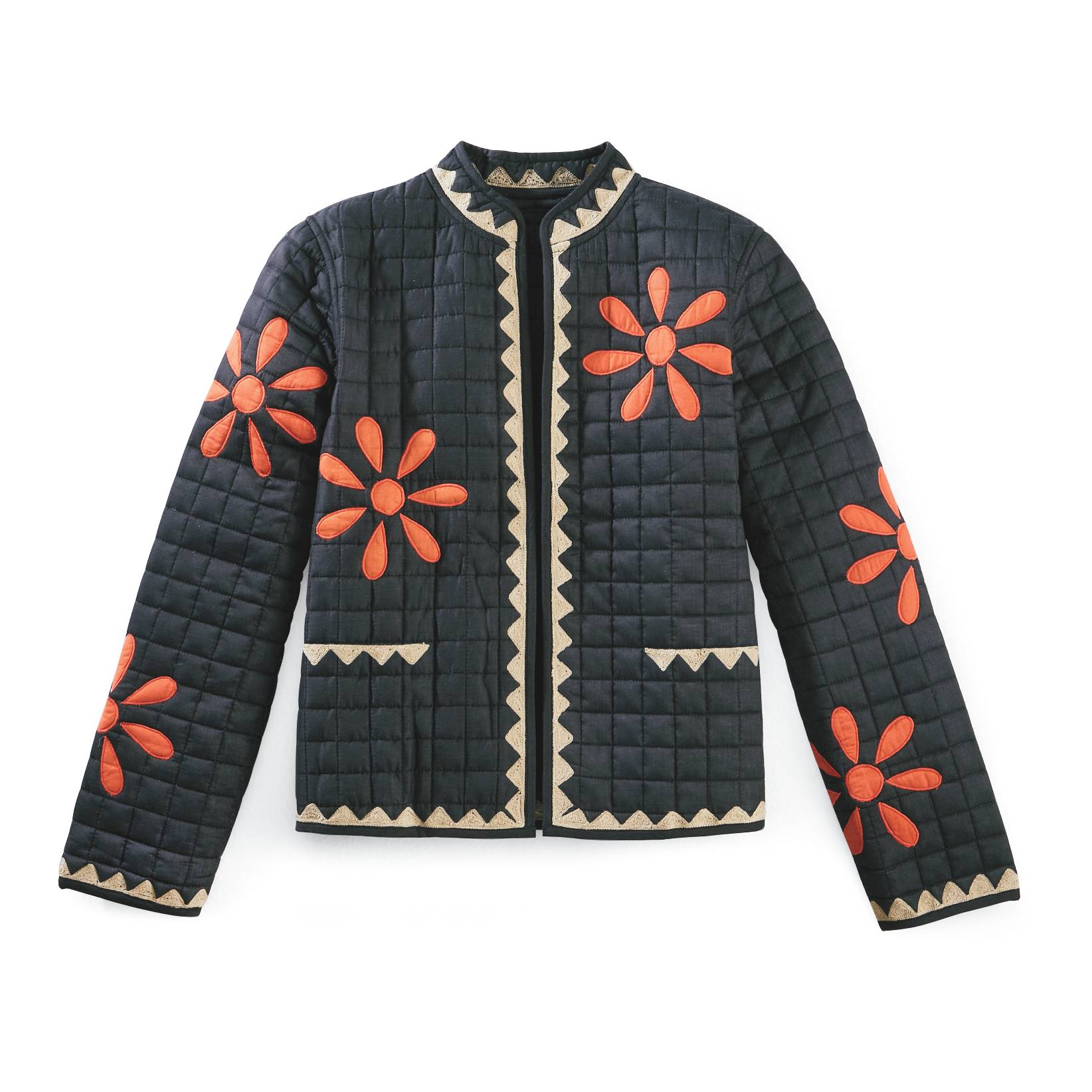 Embroidered & Appliquéd Daisy Quilted Jacket, Cotton, Pockets - Signals Catalog