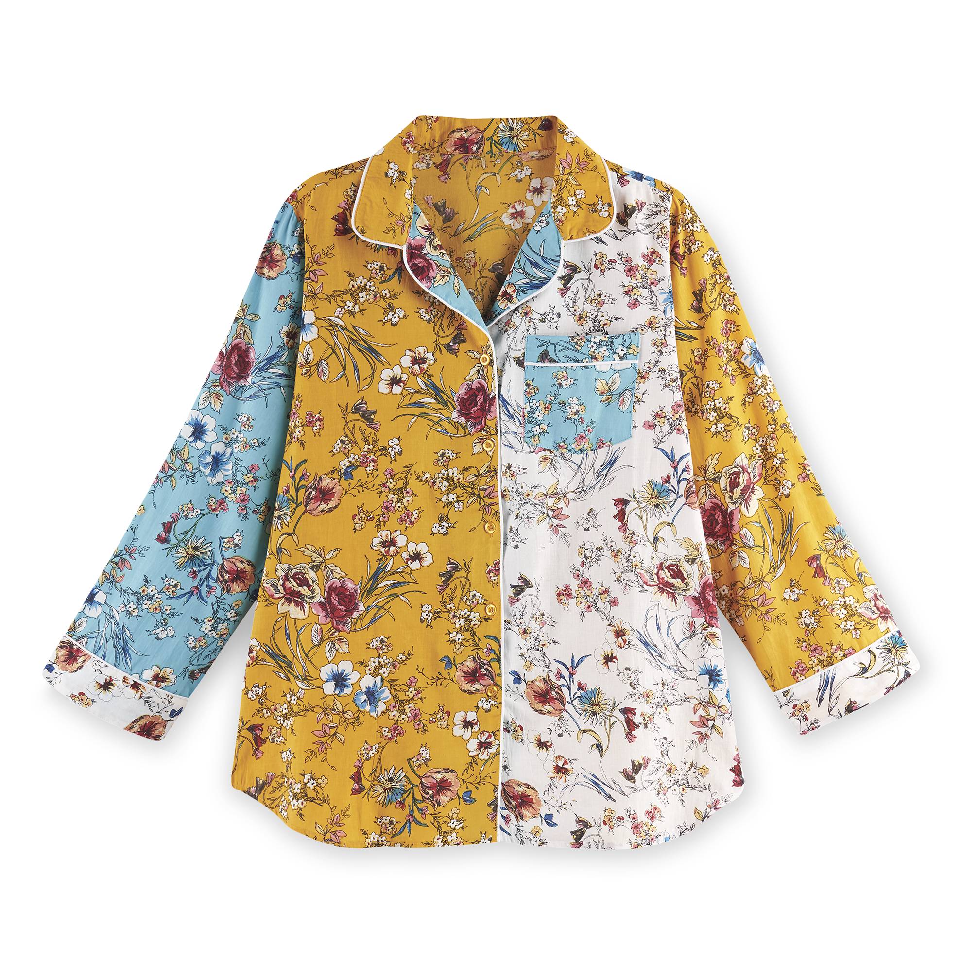 Floral Print Patch Pajamas, 2-Piece Set, Cotton - Signals Catalog