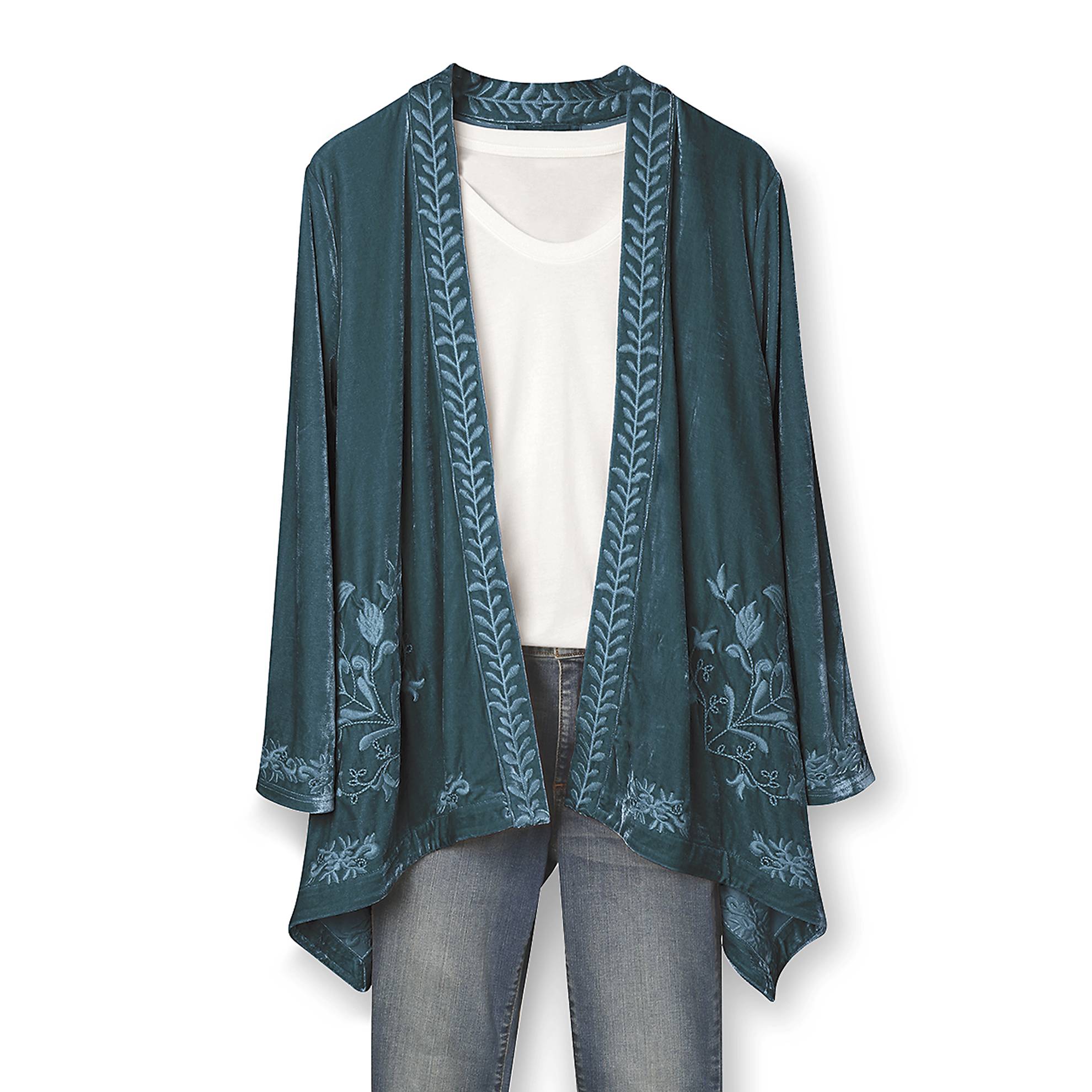 Floral Embroidered Velvet Cardigan - Signals Catalog