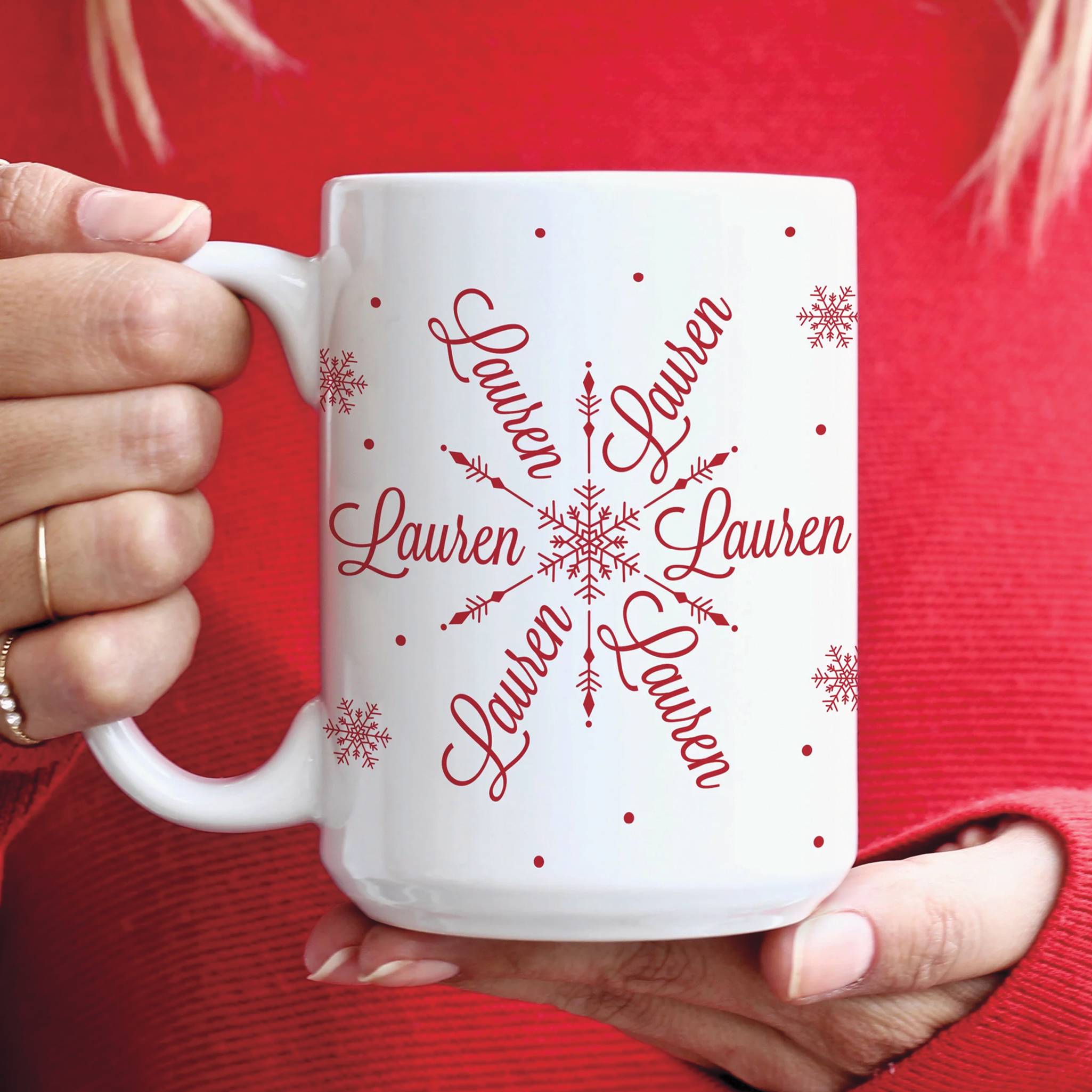 Personalized Snowflake Mug, Ceramic, Holds 15 oz. - Signals Catalog