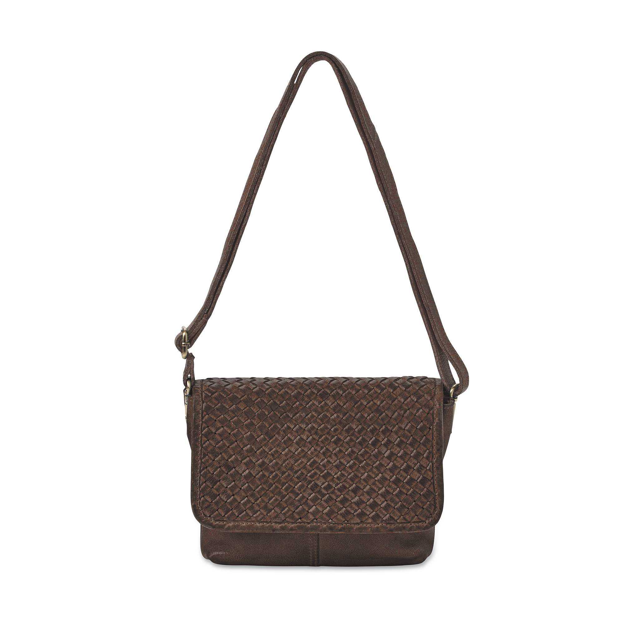 Woven Leather Flap Shoulder Crossbody Bag - Signals Catalog