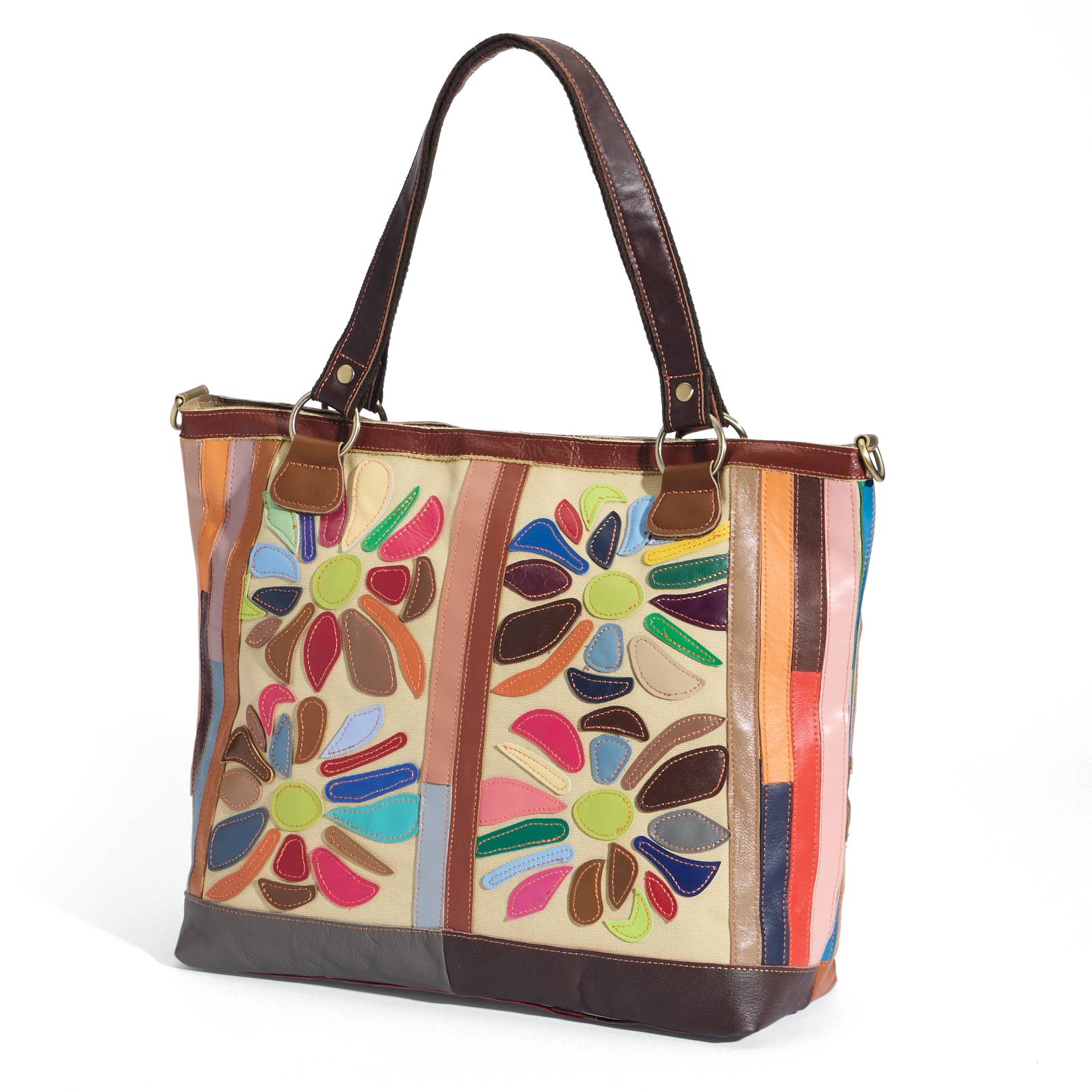 Floral Leather Tote Bag, Includes Zip Pouch, Removeable Strap - Signals Catalog