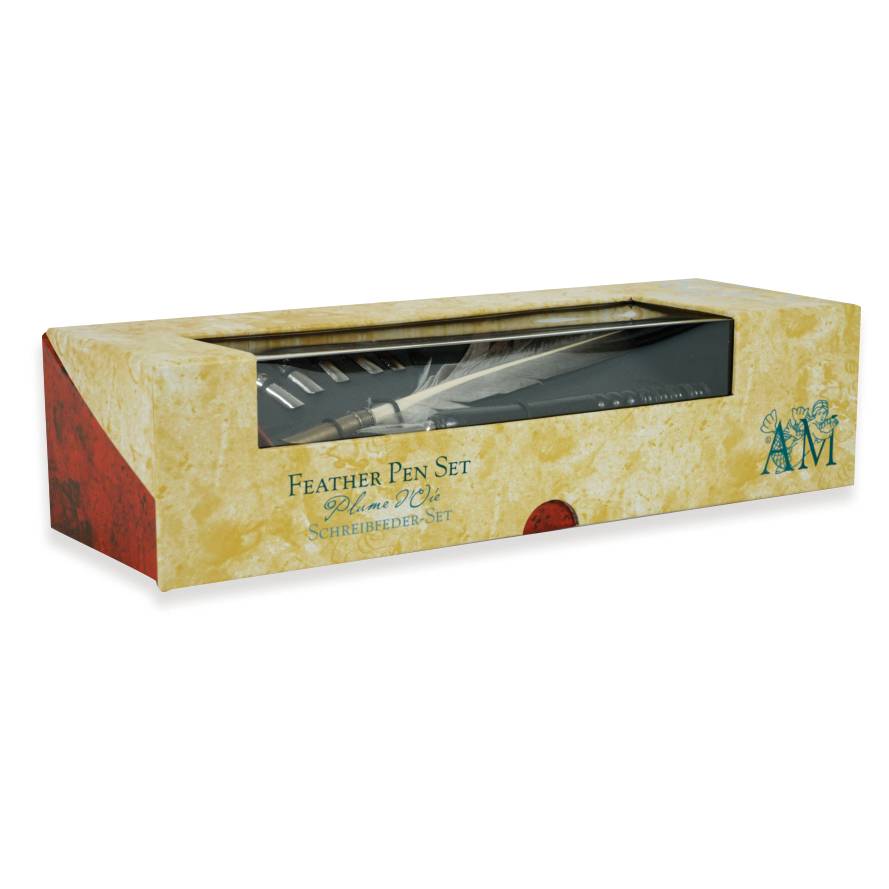 Pen and Ink Calligraphy Set, Wooden Case, Feather Quill - Signals Catalog