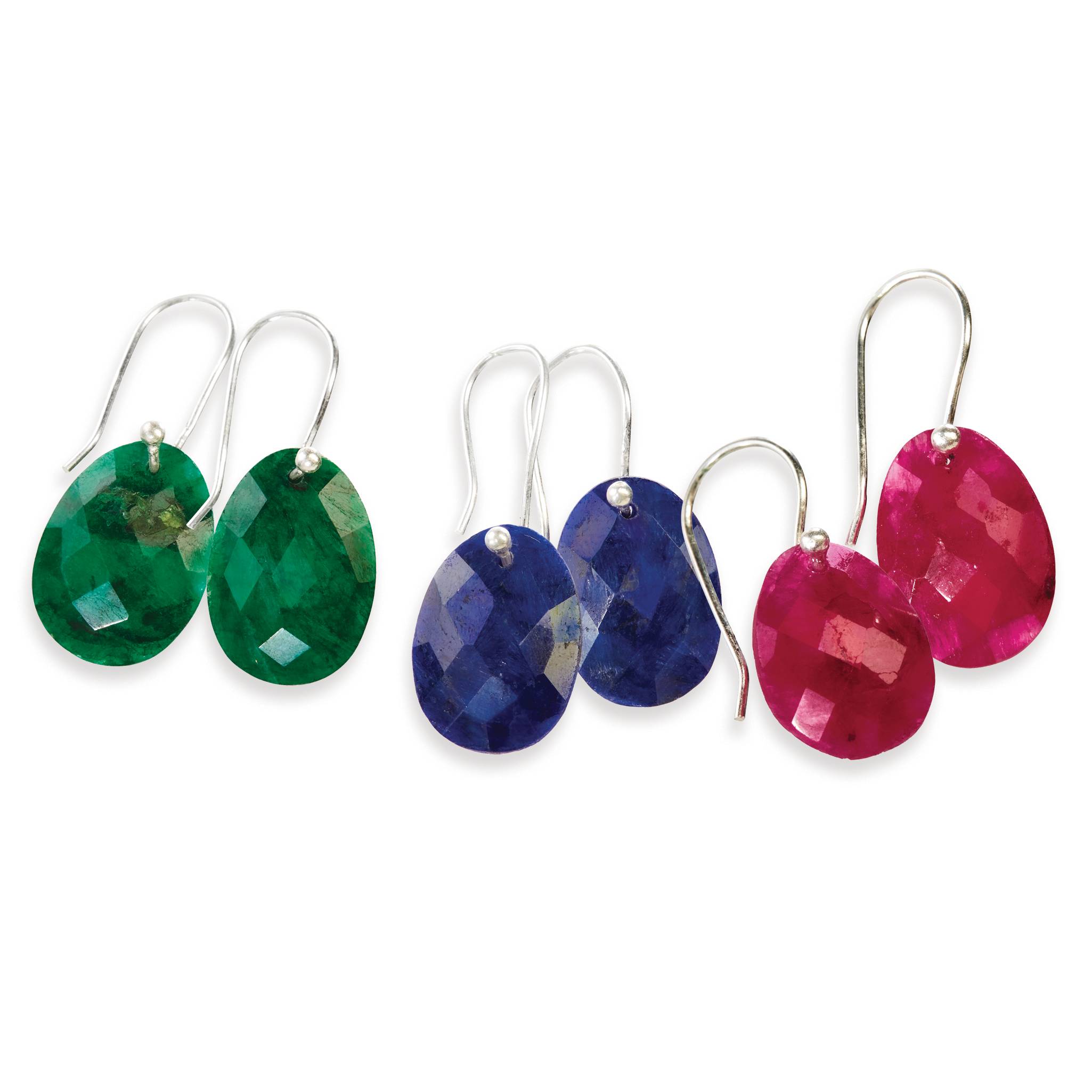 Faceted Precious Stone Earrings, Emerald, Sapphire, or Ruby - Signals Catalog