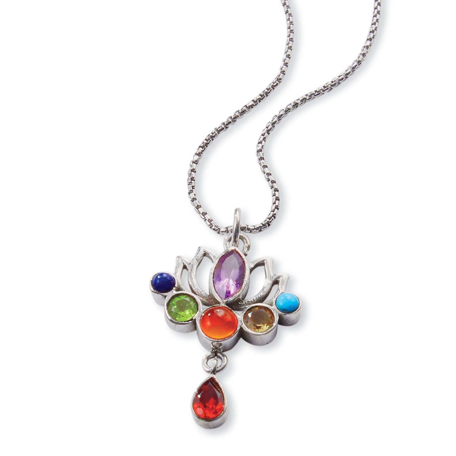 Genuine Gemstone & Sterling Chakra Lotus Necklace, Gift Boxed - Signals Catalog