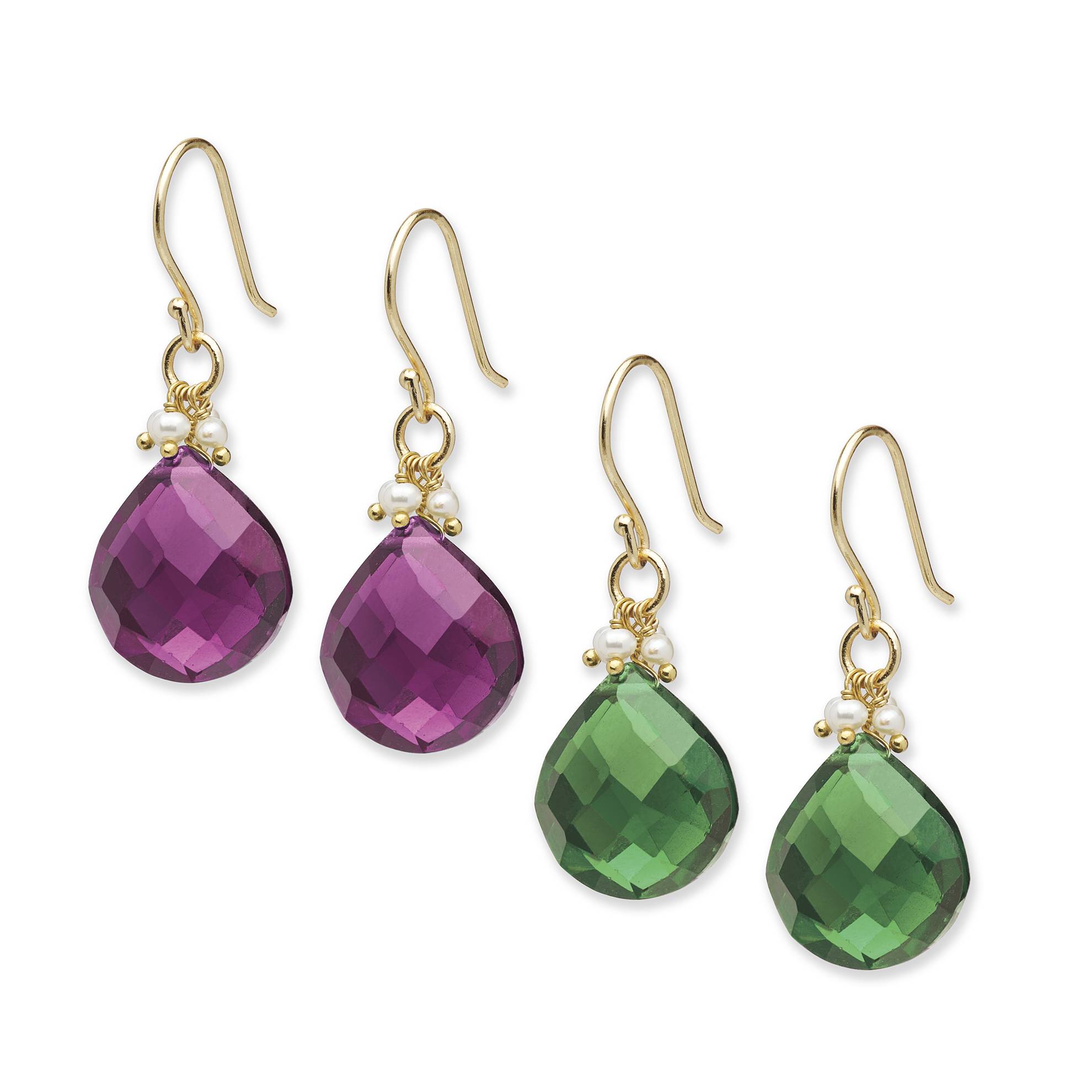 Dazzling Teardrop Earrings, Faceted Glass Crystals, Genuine Pearls - Signals Catalog