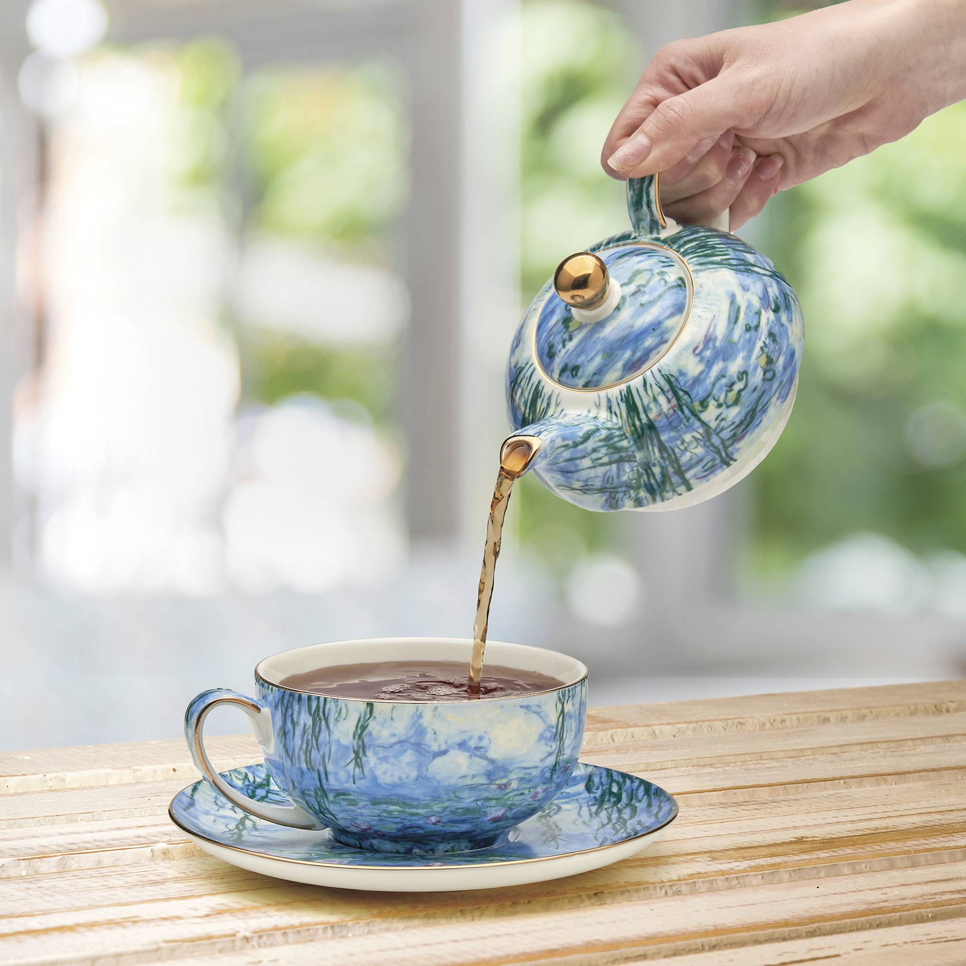 Monet Water Lilies Tea for One, Ceramic Teapot, Cup, Saucer - Signals Catalog