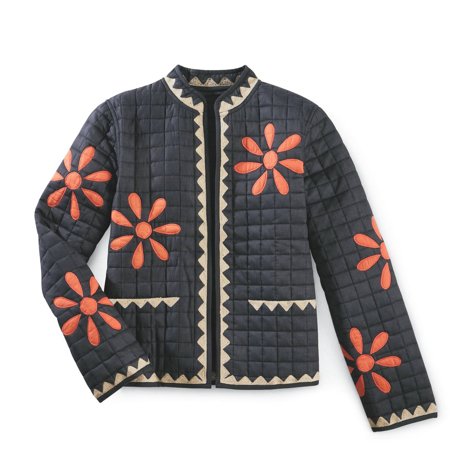 Embroidered & Appliquéd Daisy Quilted Jacket, Cotton, Pockets - Signals Catalog