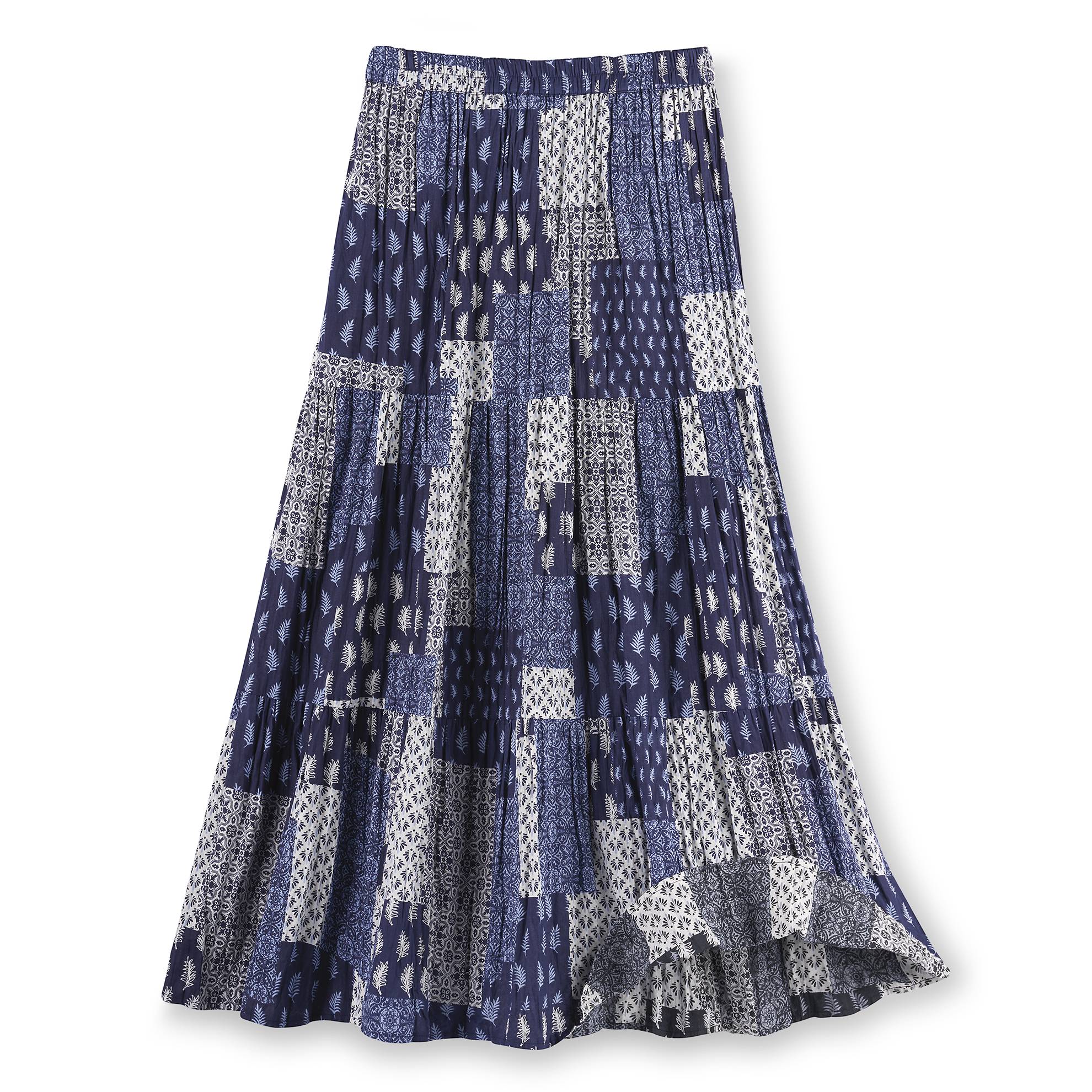 Patchwork Print Reversible Broomstick Skirt, Pleated Tiers, 2 Patterns - Signals Catalog
