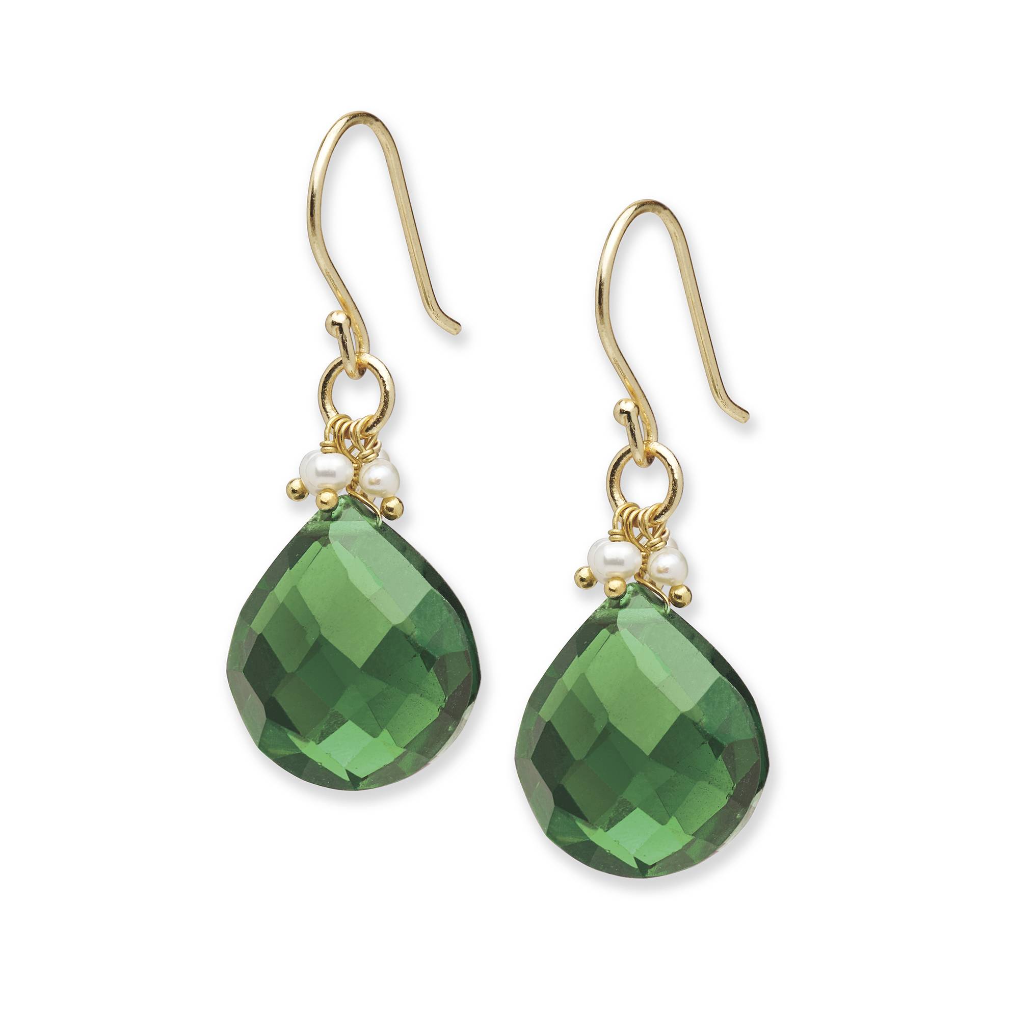 Dazzling Teardrop Earrings, Faceted Glass Crystals, Genuine Pearls - Signals Catalog
