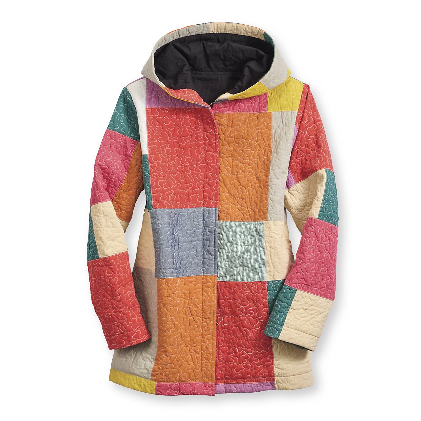 Quilted Patchwork Jacket, Zip Front, Cotton - Signals Catalog