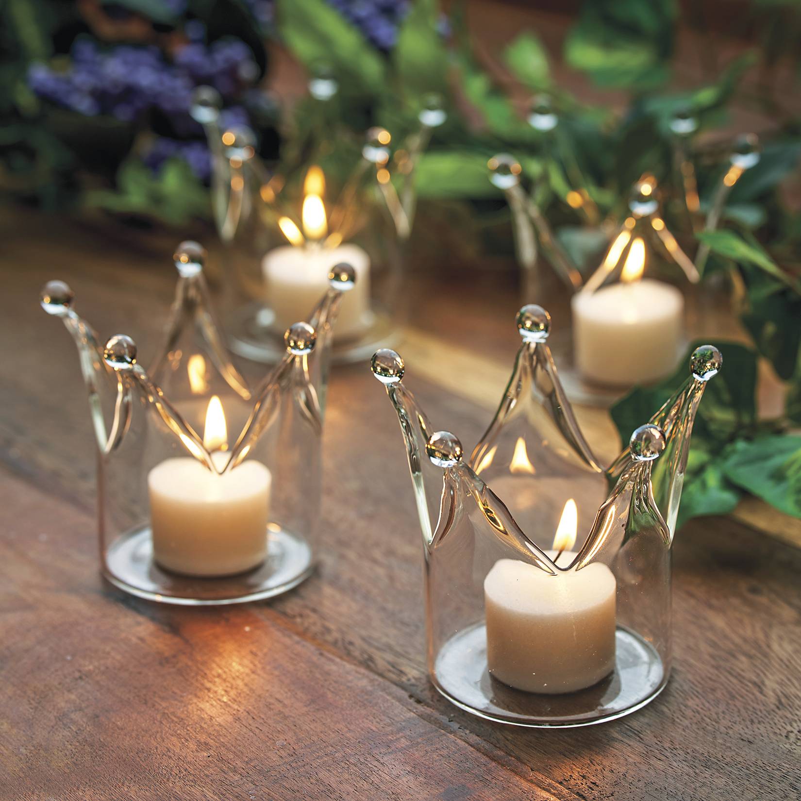 Glass Crown Tealight Holders, Set of 4 - Signals Catalog