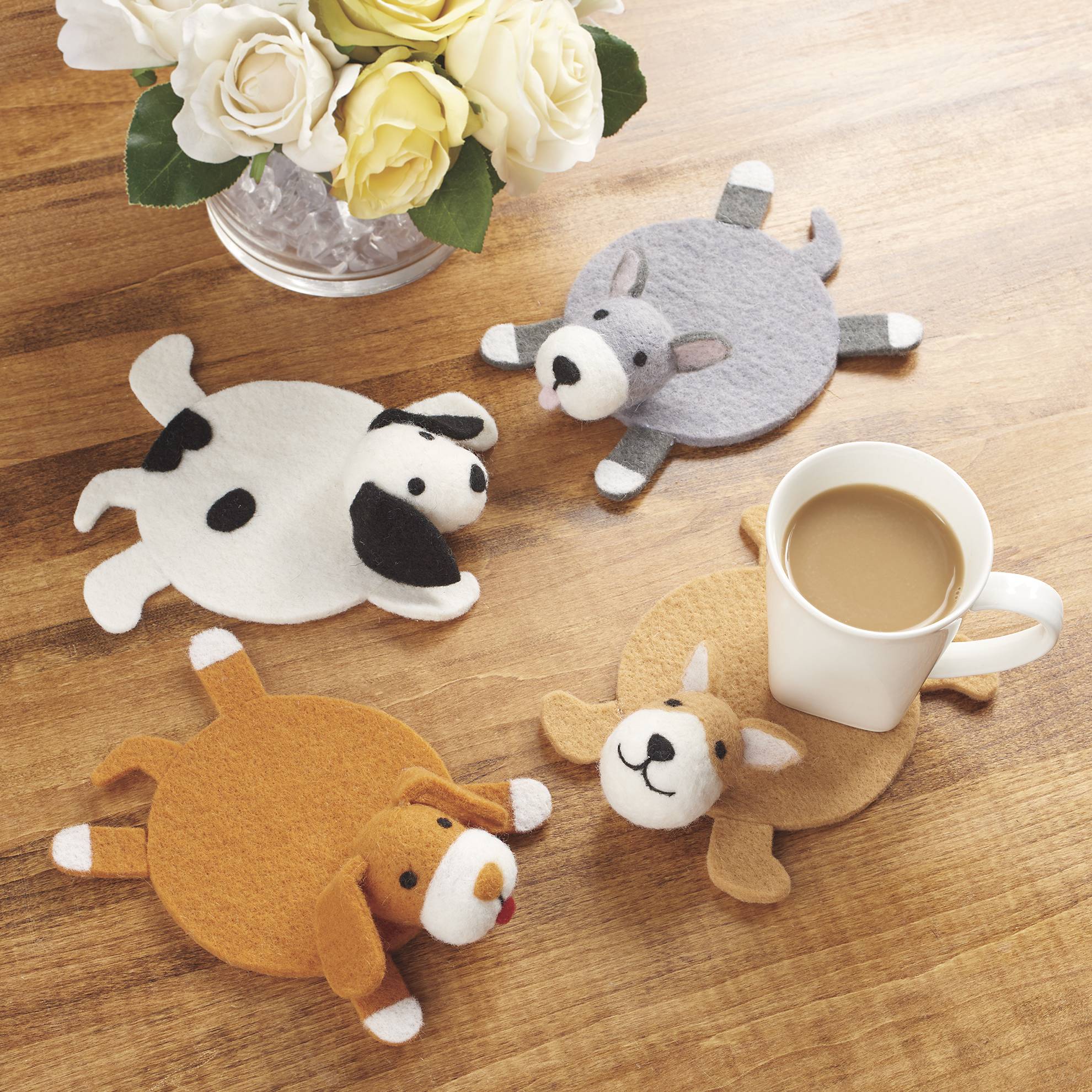 Felt Dog Coasters, Set of 4, Hand-Felted in Wool/Poly - Signals Catalog