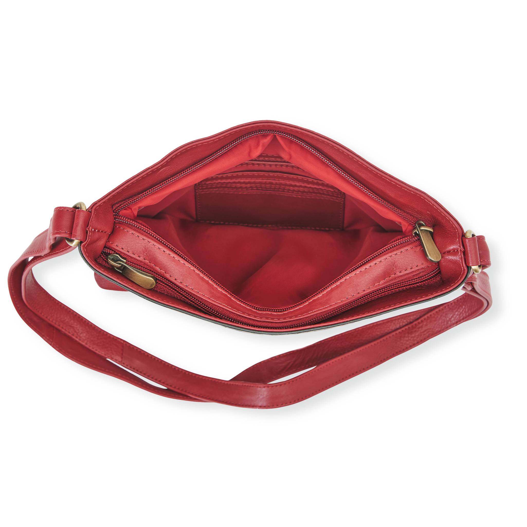 Tooled Red Leather Handbag, Floral Design, Zippered Pocket - Signals Catalog