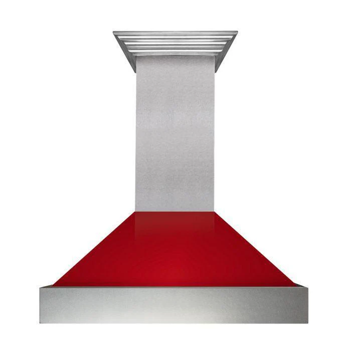 ZLINE 36 in. Ducted DuraSnow® Stainless Steel Range Hood with Red Gloss ...