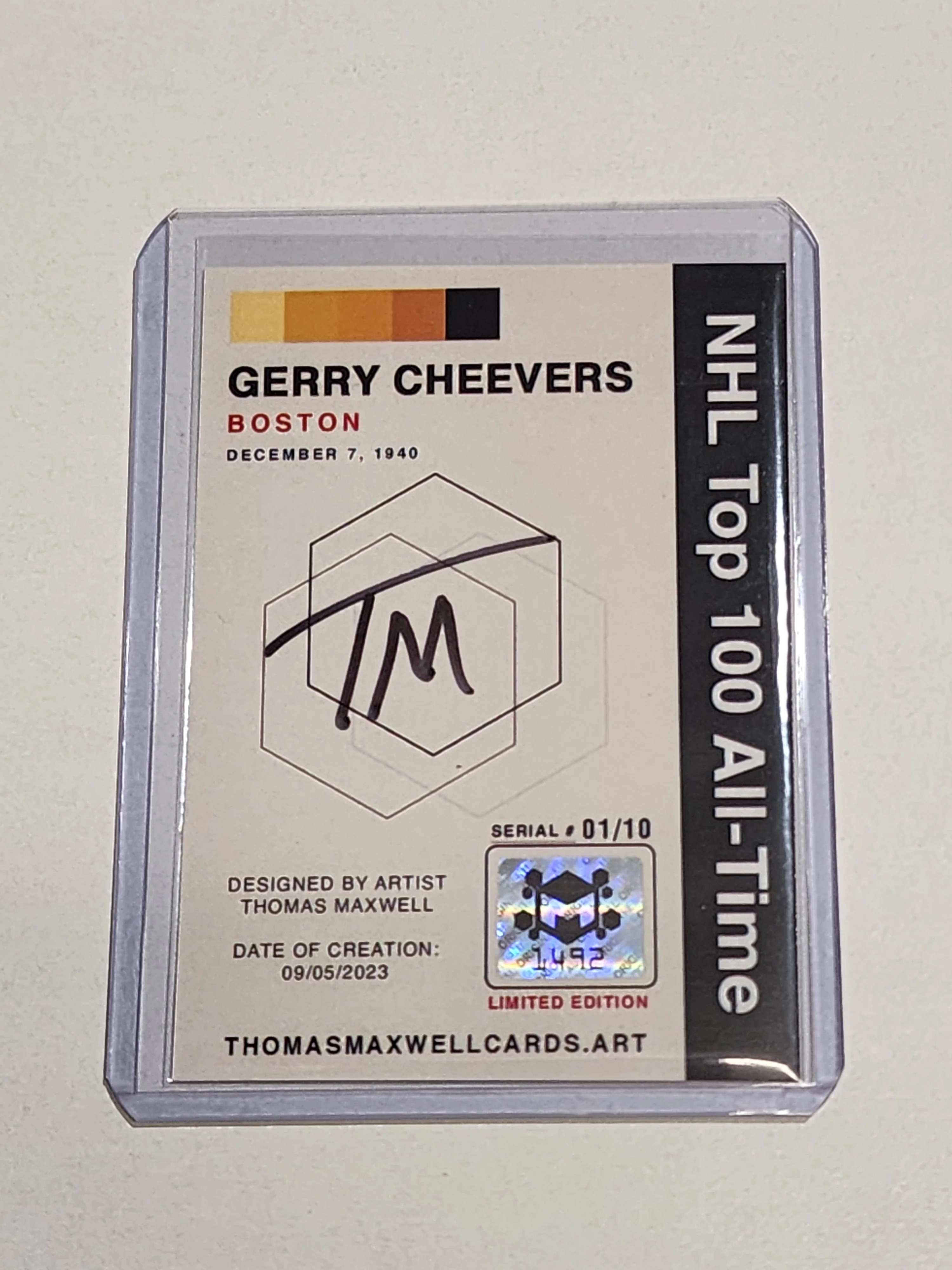 Gerry Cheevers Artist Signed Hockey Art Card 1/10