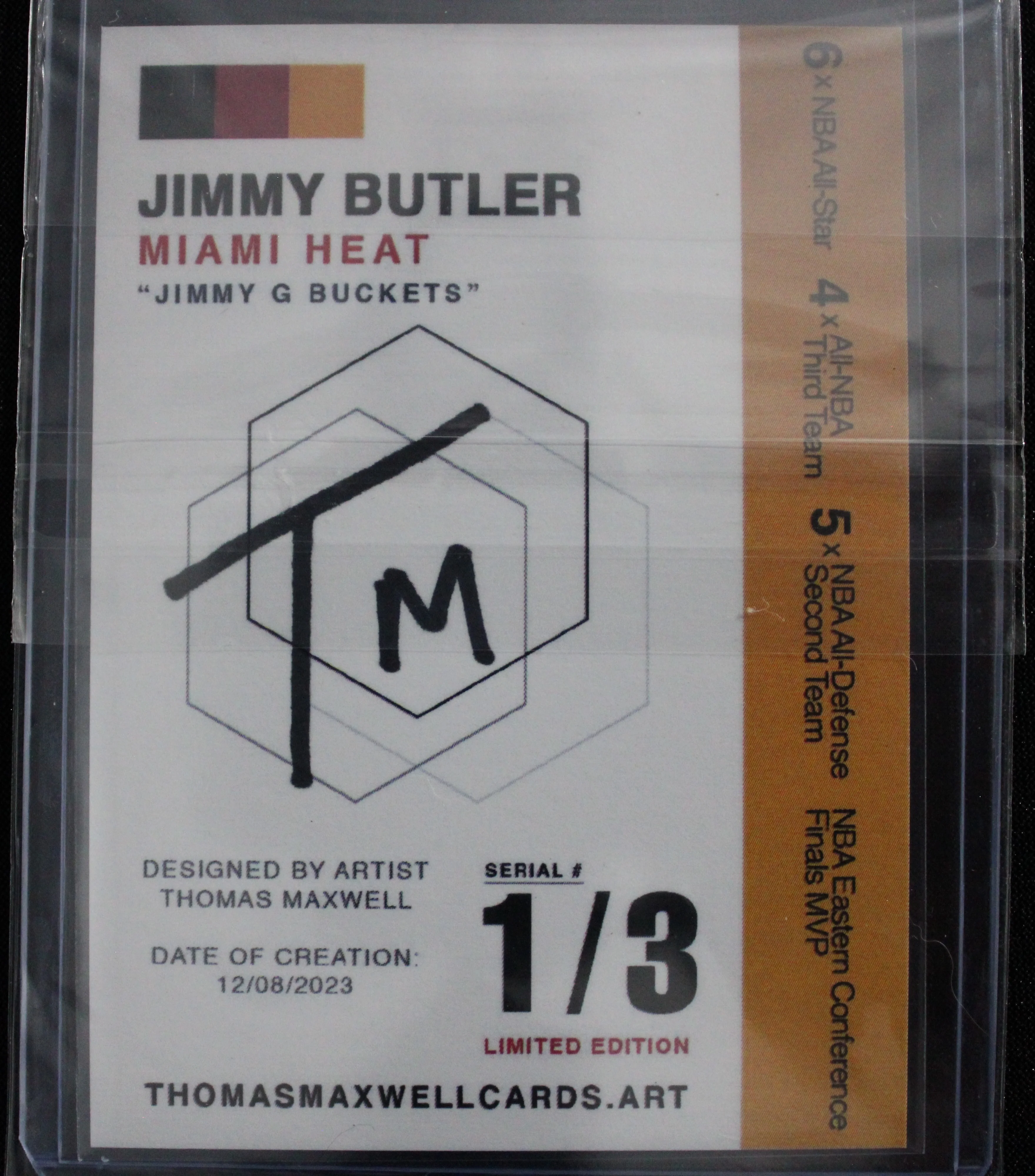 Jimmy Butler Artist Signed Miami Heat Gold Refractor Art Card 1/3