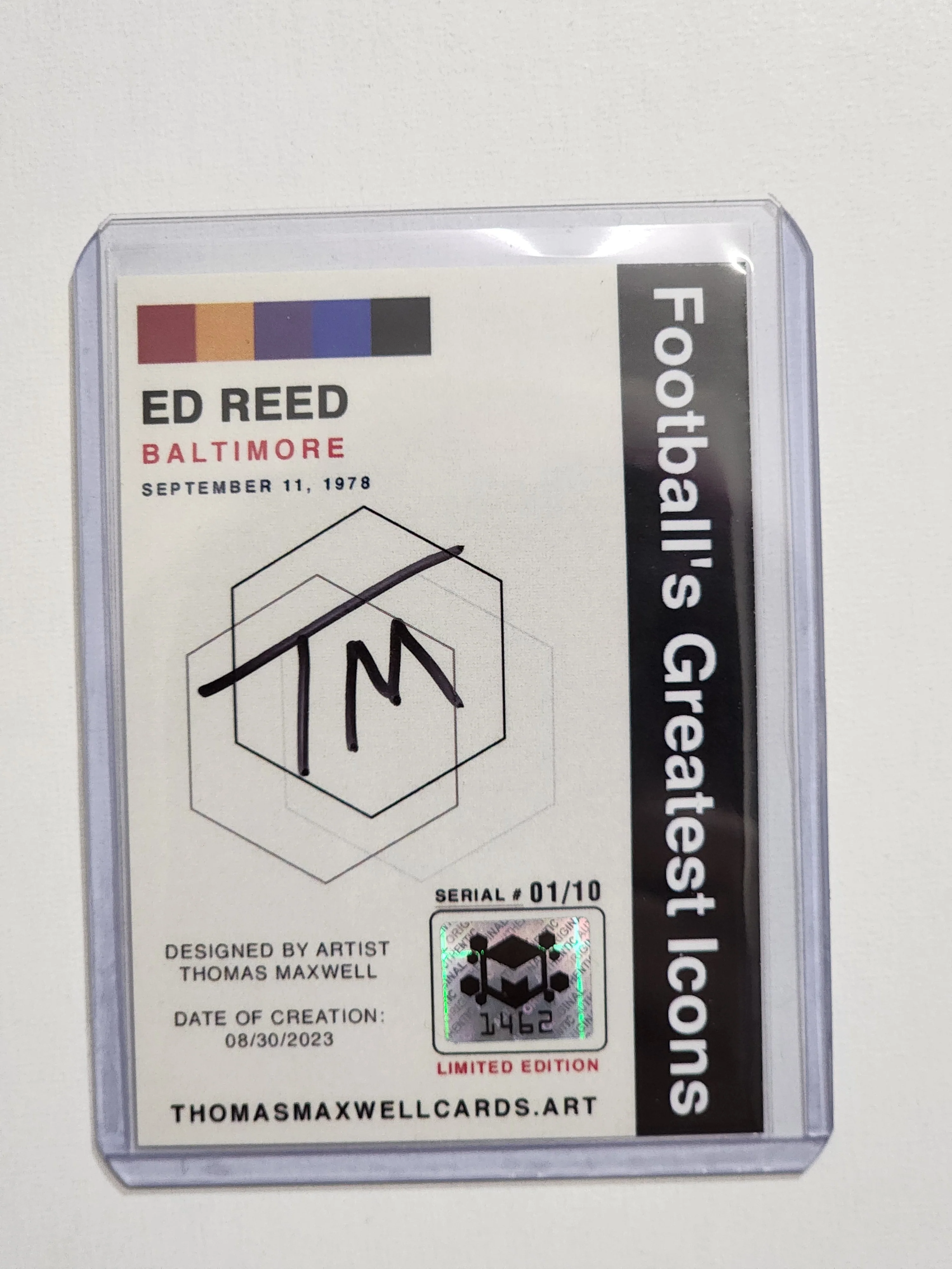 Ed Reed Artist Signed Football Art Card 1/10
