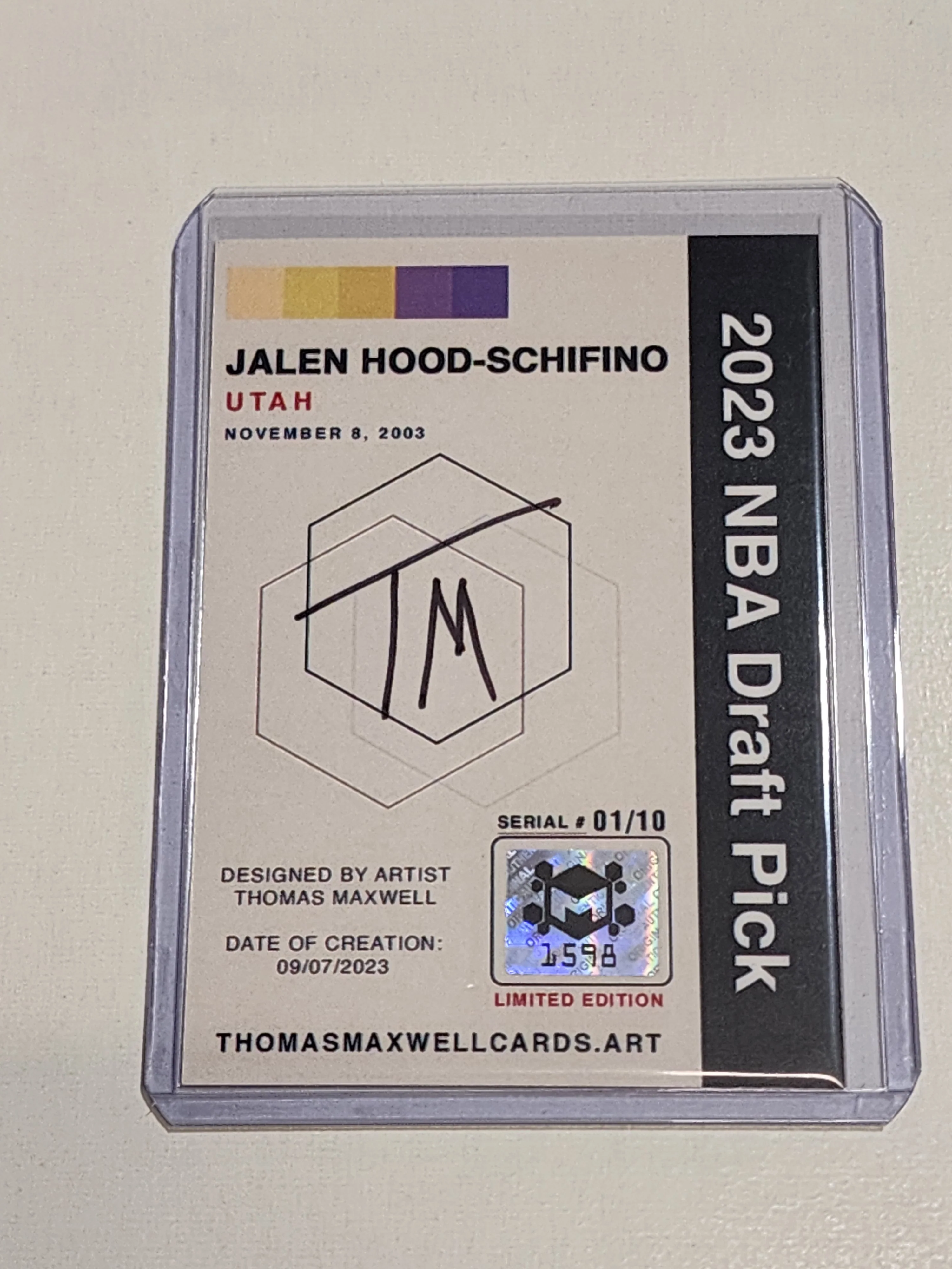 Jalen Hood-Schifino Artist Signed Basketball Art Card 1/10