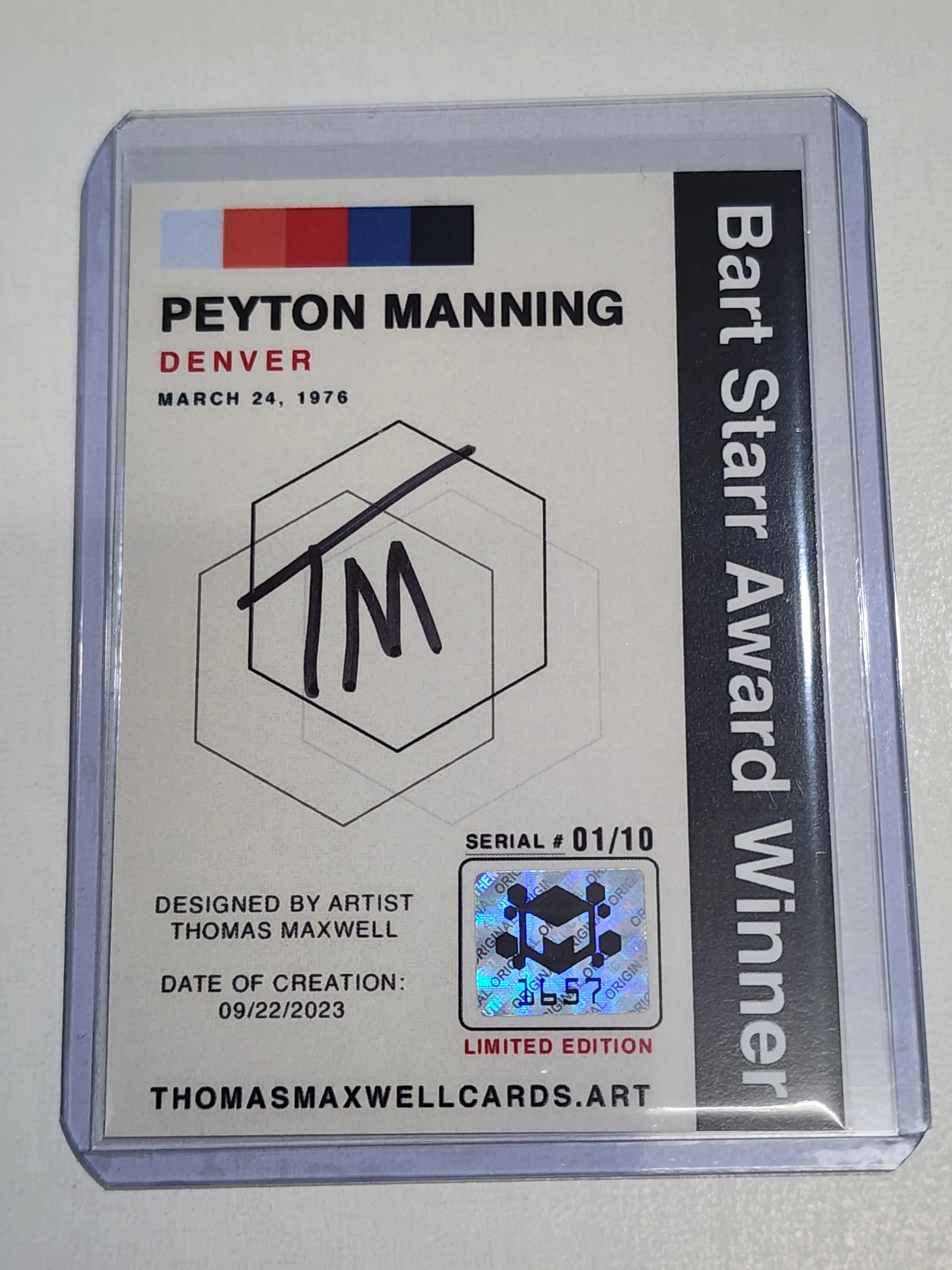 Peyton Manning Artist Signed Football Art Card 1/10