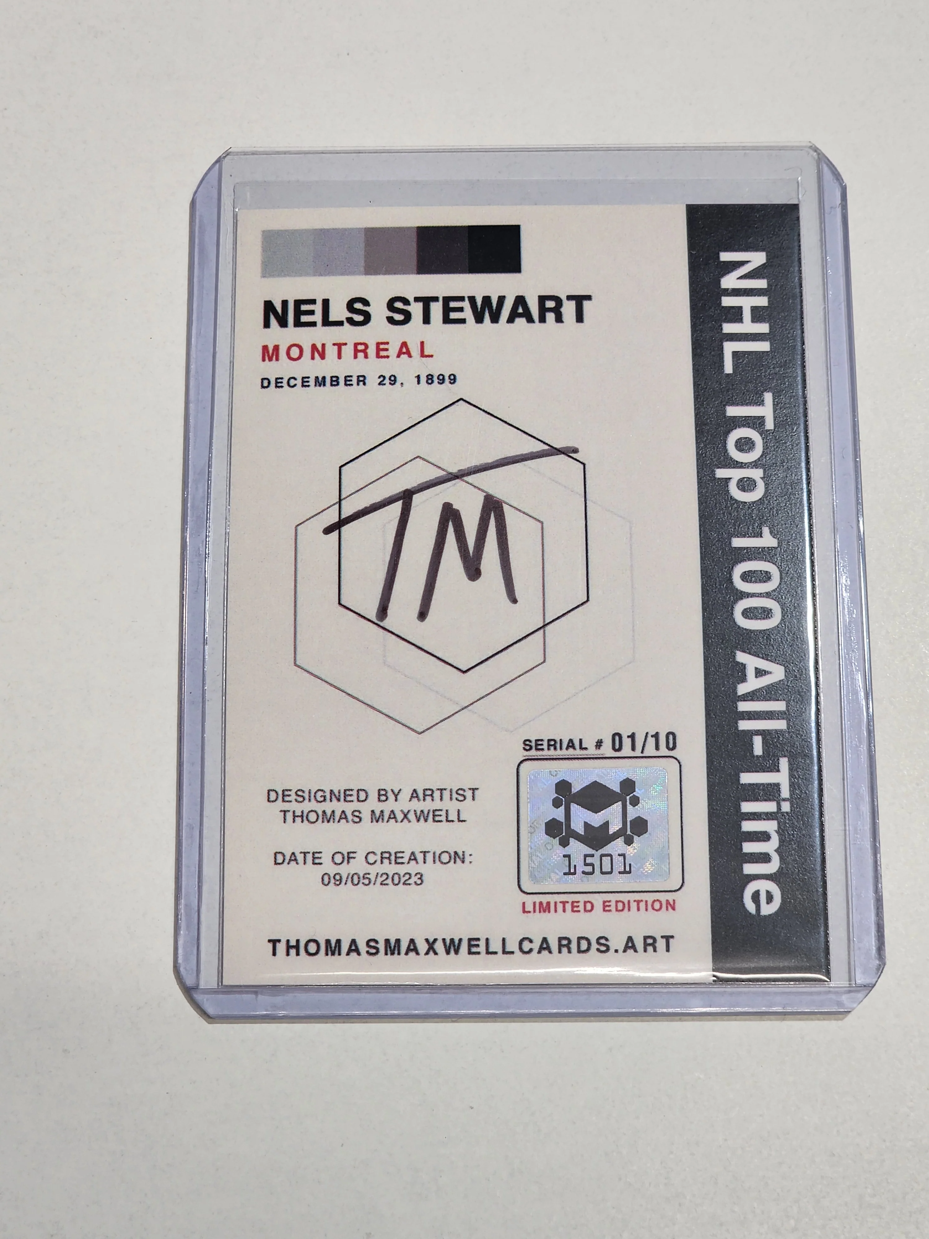 Nels Stewart Artist Signed Hockey Art Card 1/10